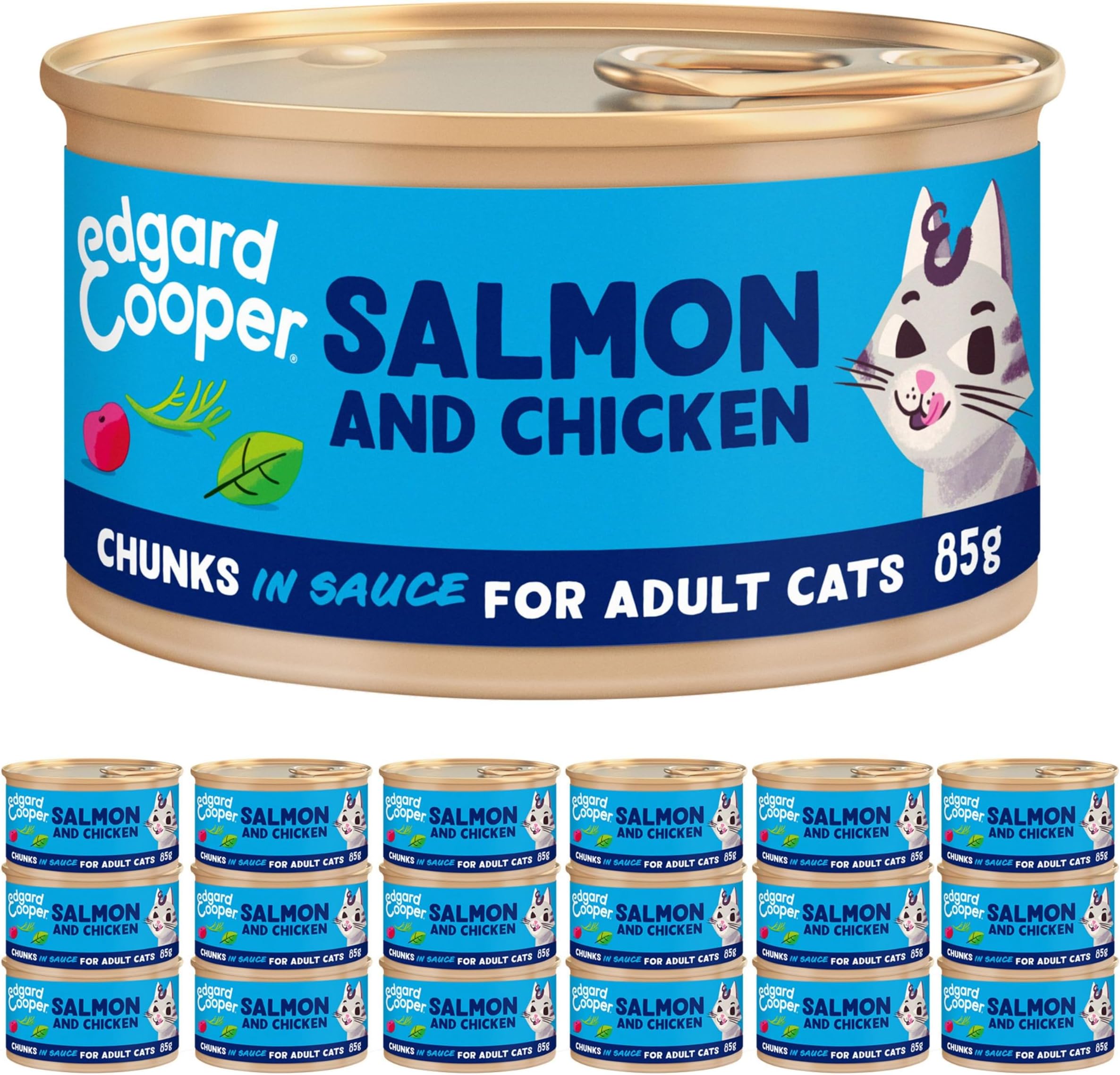 โ Edgard Cooper Grain Free Wet Cat Food in Gravy for Adult Cats (Salmon&Chicken 16 x 85g), Natural Cat Food in Chunks for Sterilized or Active Cats, No Added Sugar