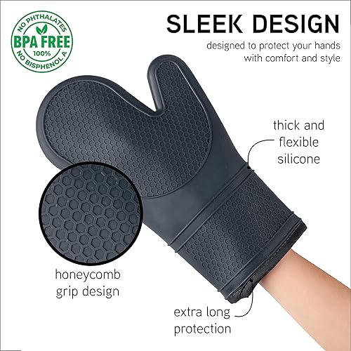 Miniatura 5 de COOK WITH COLOR Juego de 6 guantes de silicona para horno, juego de 6 unidades, guantes resistentes al calor con forro acolchado suave, juego de 2