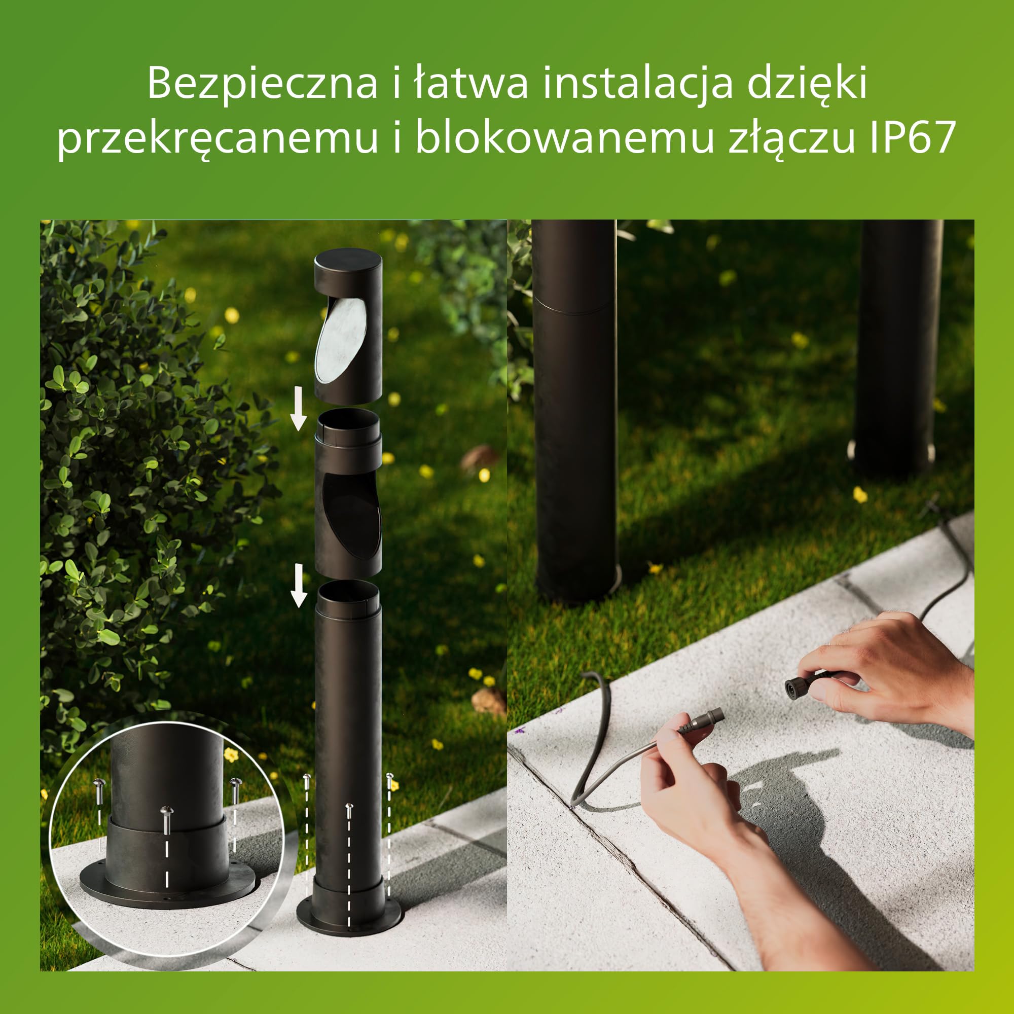 Philips Desi Zewnętrzna Lampa na Postumencie 24 V GardenLink Niskonapięciowa, 2700 K, 180 lm, Czarna, Zestaw Rozszerzeń