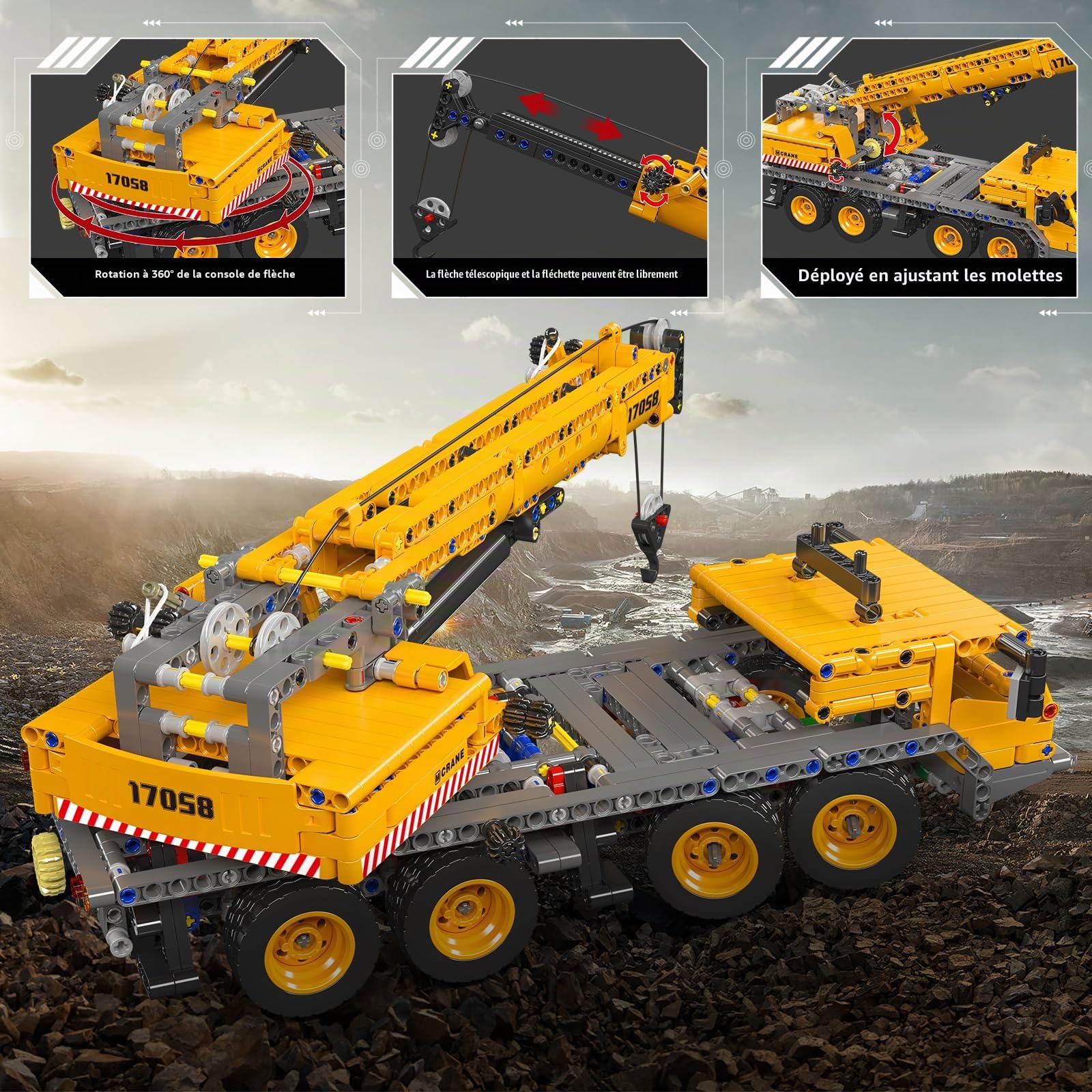 Mould King 17058 Technique Camion Grue Modèle Briques de Construction Version Statique Kit de Construction de Grue Mécanique Blocs de Serrage Jouet Cadeau
