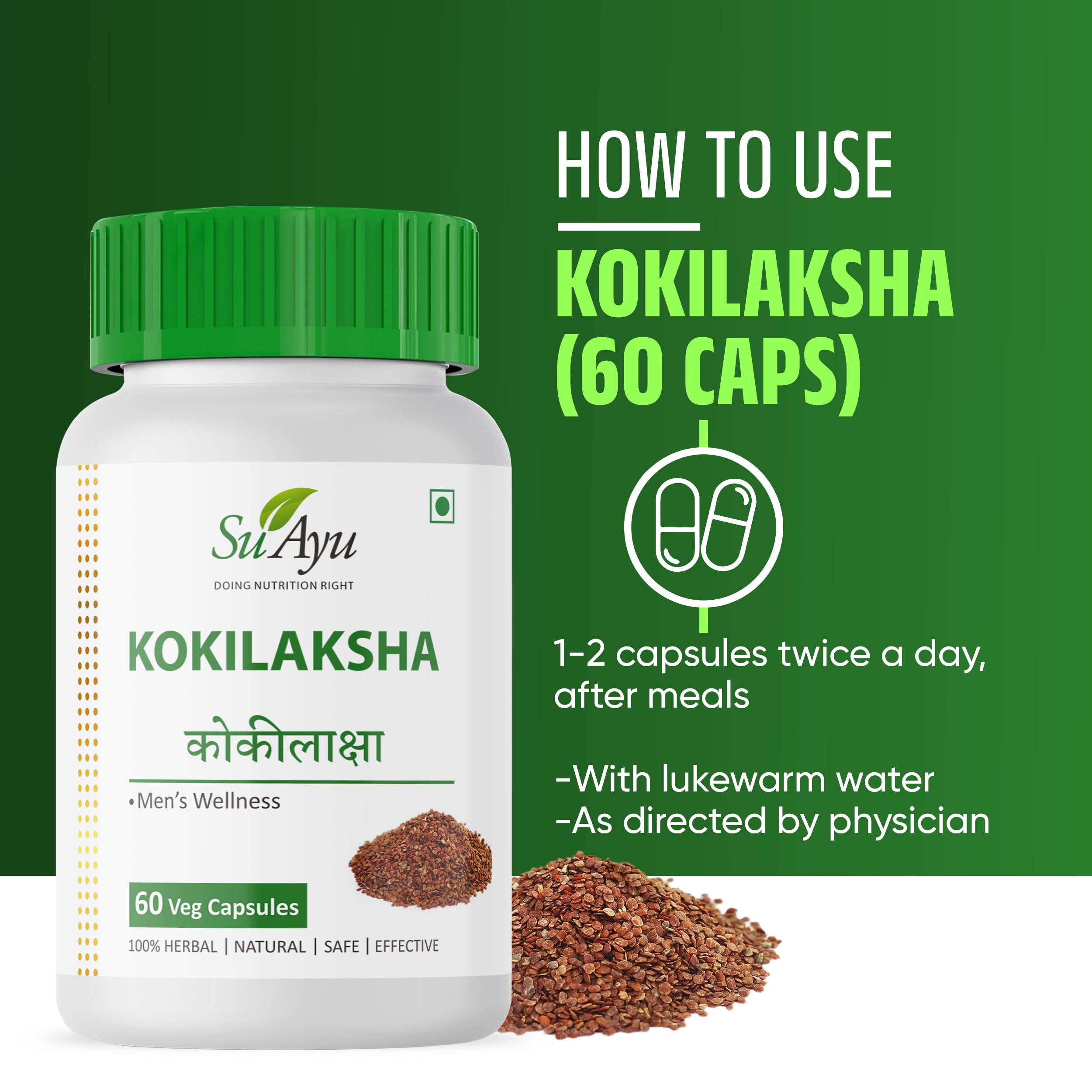 Kokilaksha 60 Capsules (Pack Of 1) | Ayurvedic Men’s Wellness Supplement | Natural Support for Stamina, Energy, Reproductive Health & Vitality | 100% Herbal & Safe — Amazon image 4
