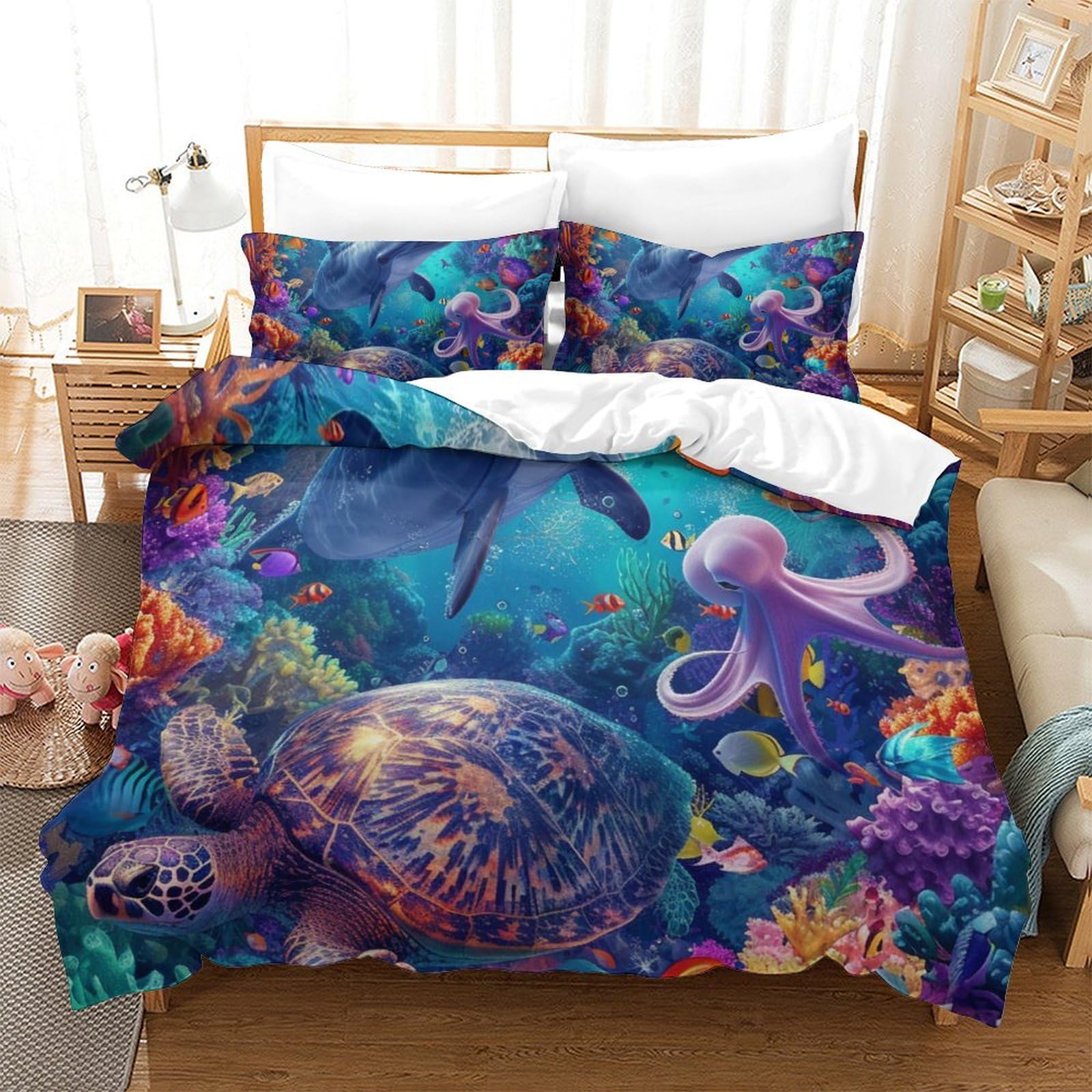 Housse de couette tortue marine 3D en microfibre 260x220cm