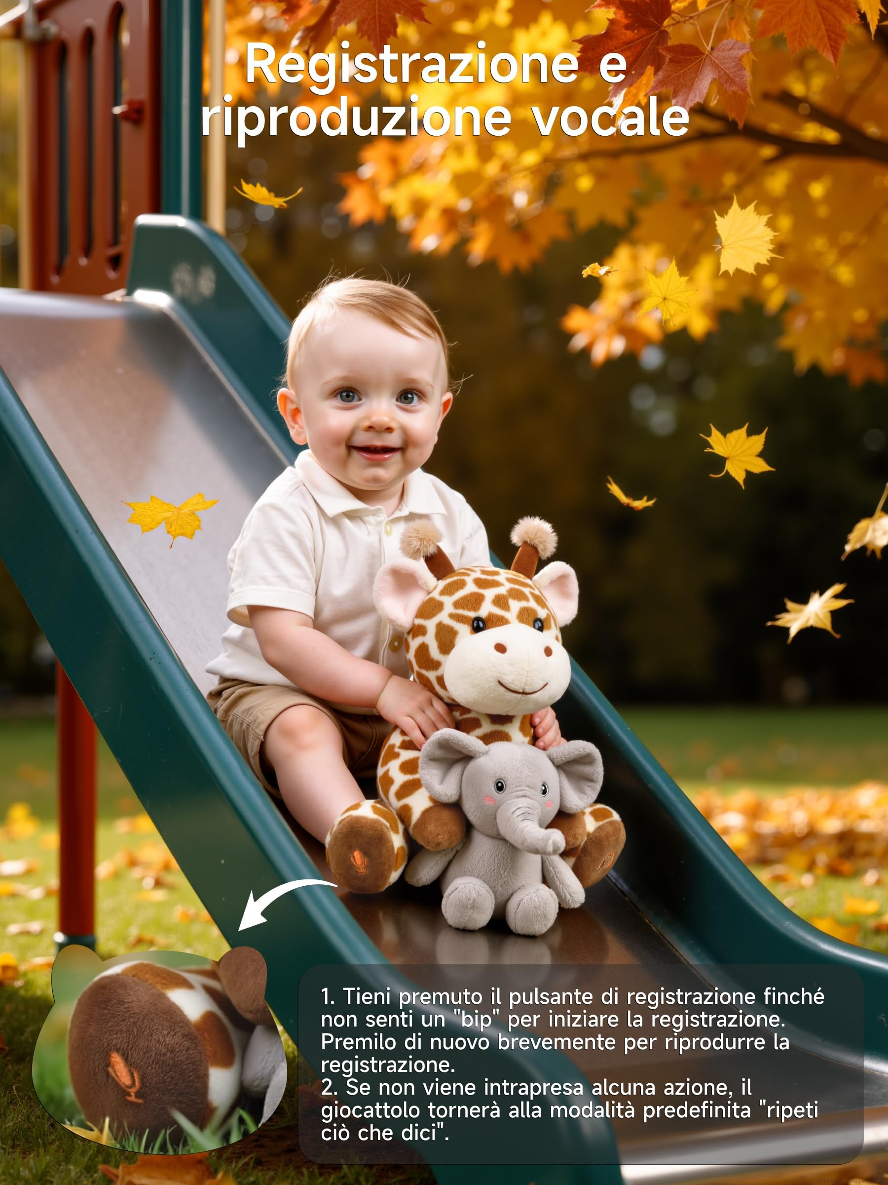 TUMAMA KIDS Giocattoli Interattivi di Peluche per Bambini Giraffa ed Elefante che Parlano e Cantano, Giocattolo che Ripete ciò che dici, Giocattolo Musicale Elettronico Interattivo per Bambini Regalo