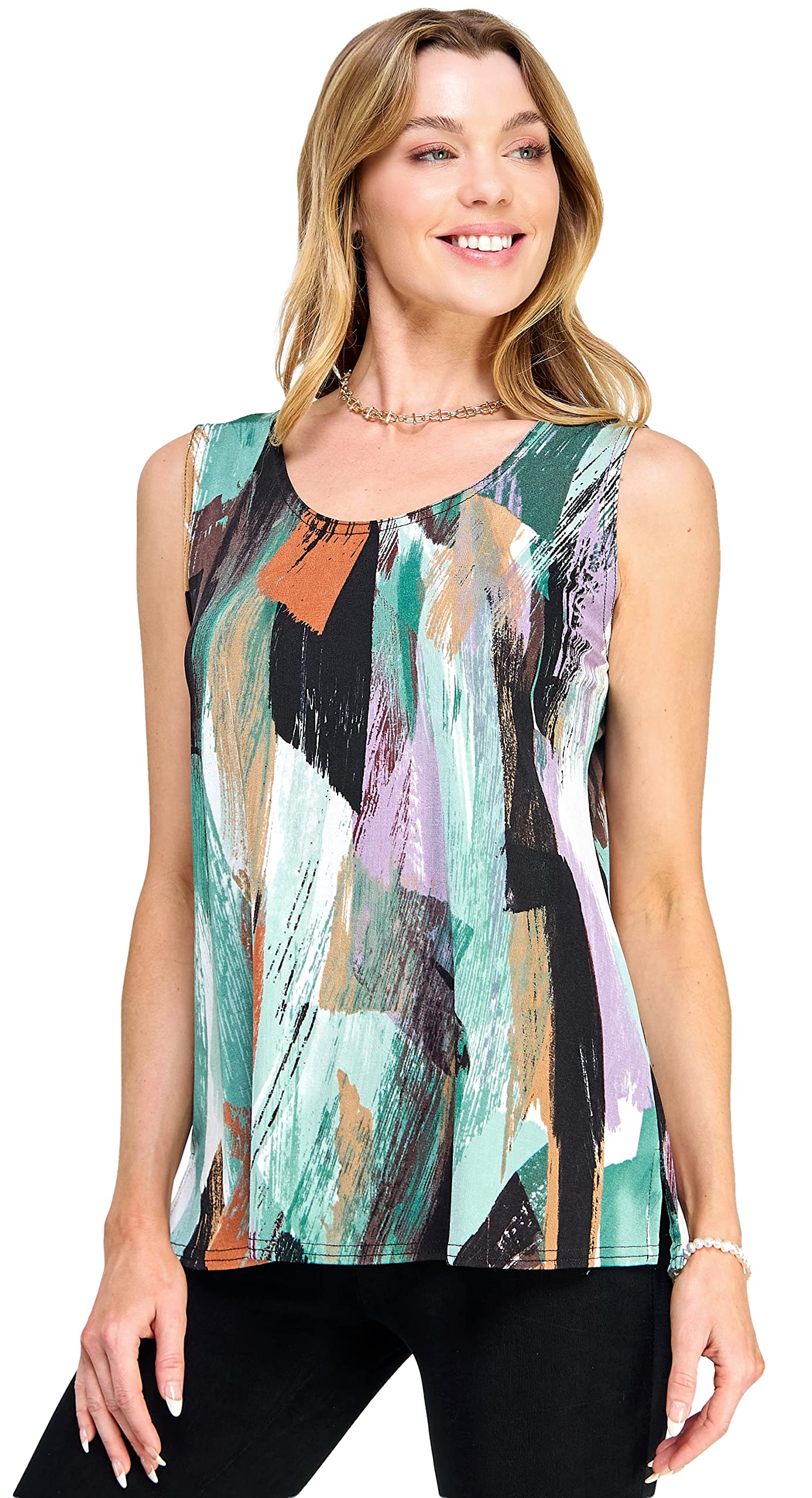 JostarWomen's Print Tank Top - Sleeveless Soft Wrinkle Free Fabric Stretch Scoop Neck Classic Blouse Printed Tunic T Shirts