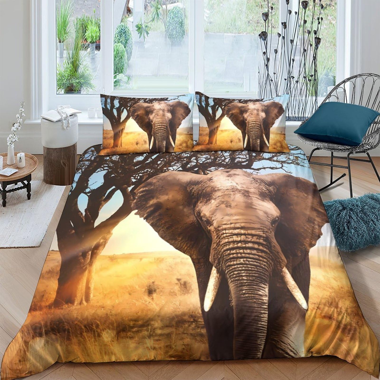 Ctjqhvkz Style-6 3D Printed Elephant Safari Fitted Sheet Microfiber Soft Anti-Slip African Sunset Mattress Cover Bedroom Decor Single（135X200cm）