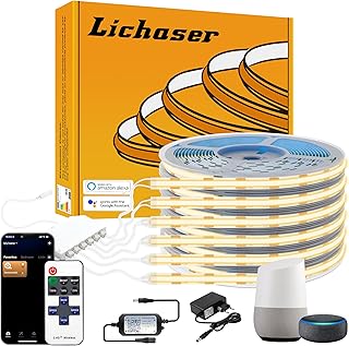 Lichaser LED für Akustikpaneele, 6 Rollen WiFi COB LED Streifen Warmweiss Parallel und Kompatibel mit Alexa, 12V COB Lichtleiste für Akustikpaneele Beleuchtung, Wandpaneele, Regal, Vitrinen (1M)