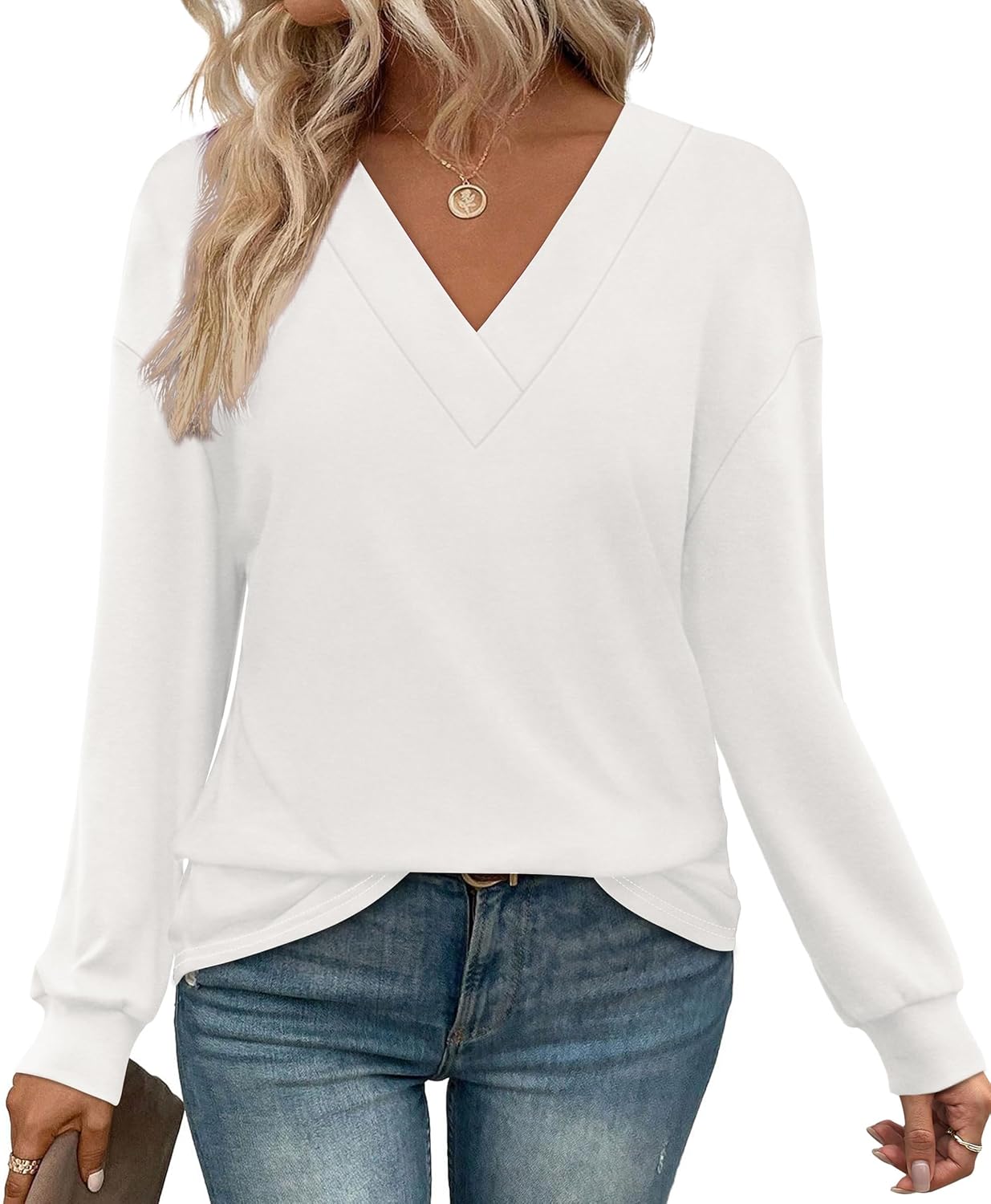 WIHOLL Long Sleeve Shirts for Women V Neck Tops Tunic Fall Winter Sweatshirts 2025 Clothes