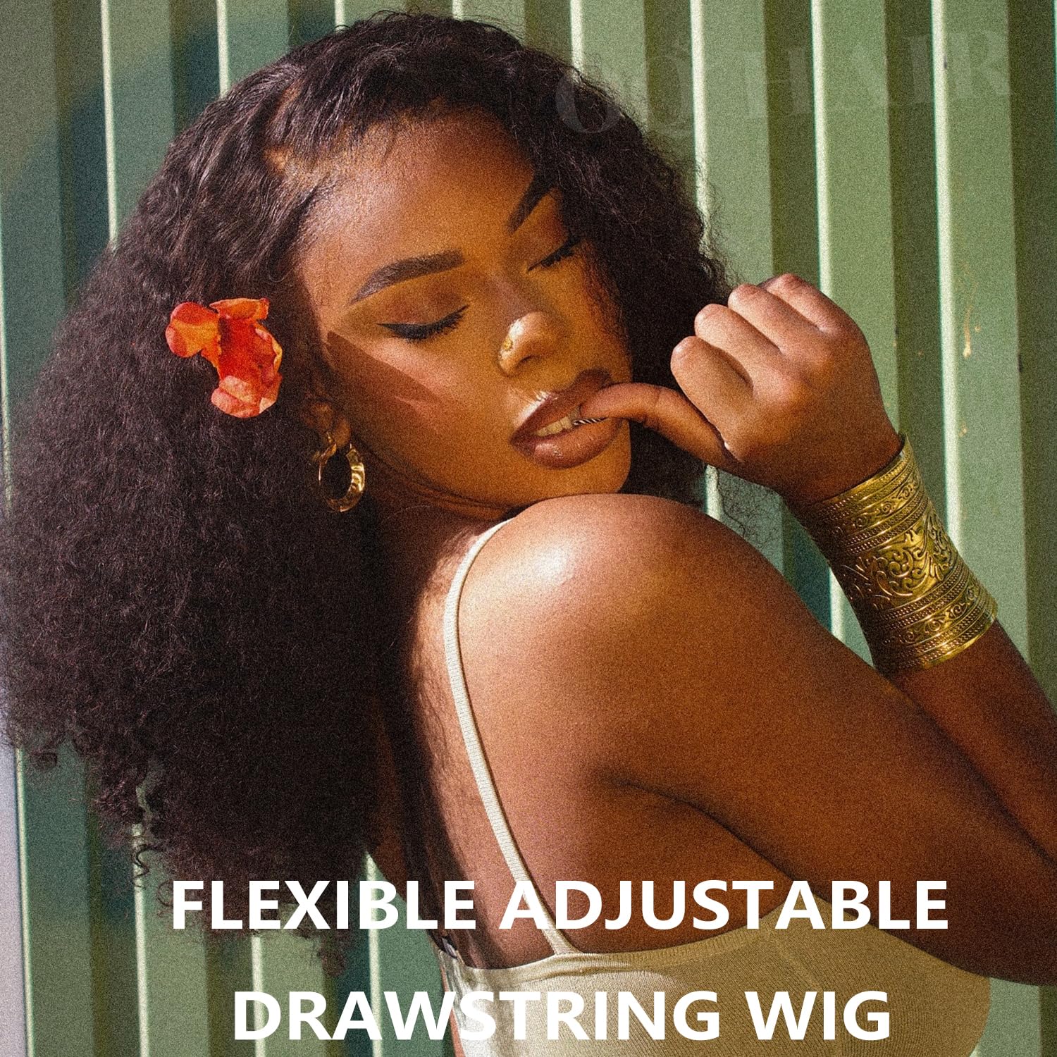 OQ HAIR 6X9 Afro Curly Human Hair Wigs 100% Unprocessed Kinky Curly Glueless Wigs Pre Cut Pre Plucked Transparent Lace Frontal 180% Density Drawstring Wigs Wear and Go for Women 22 Inch