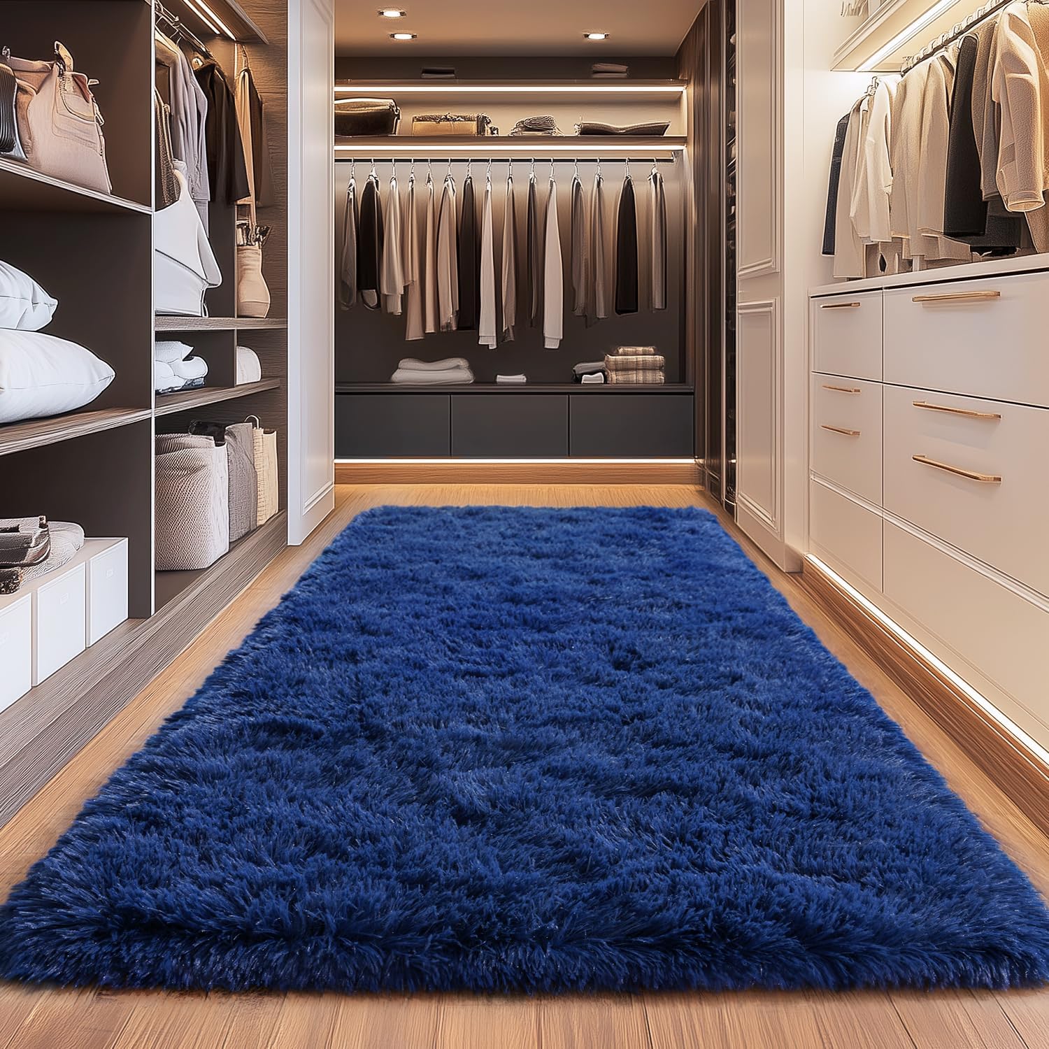 Shag Area Rugs for Living Room, Soft Fuzzy Plush Rugs, Upgrade Anti-Skid Modern Furry Rugs Fluffy Carpets for Kids Room Nursery Home Decor Dark Blue, 2x6Feet