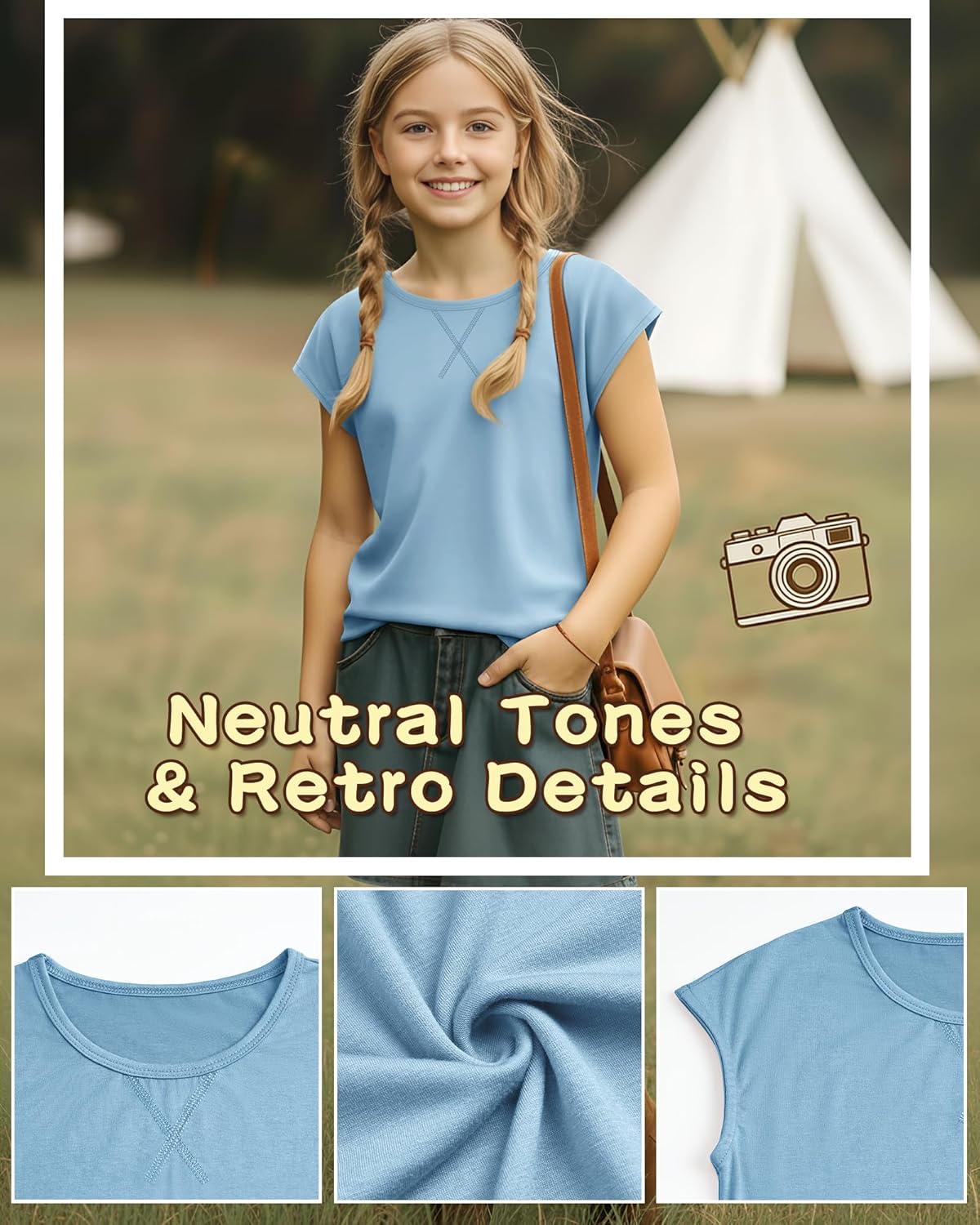 3 Pack Girls Cap Sleeve T-Shirts Round Neck Solid Tops Teen Girls Casual Loose Summer Basic Tees 5-14 Years - Image 5