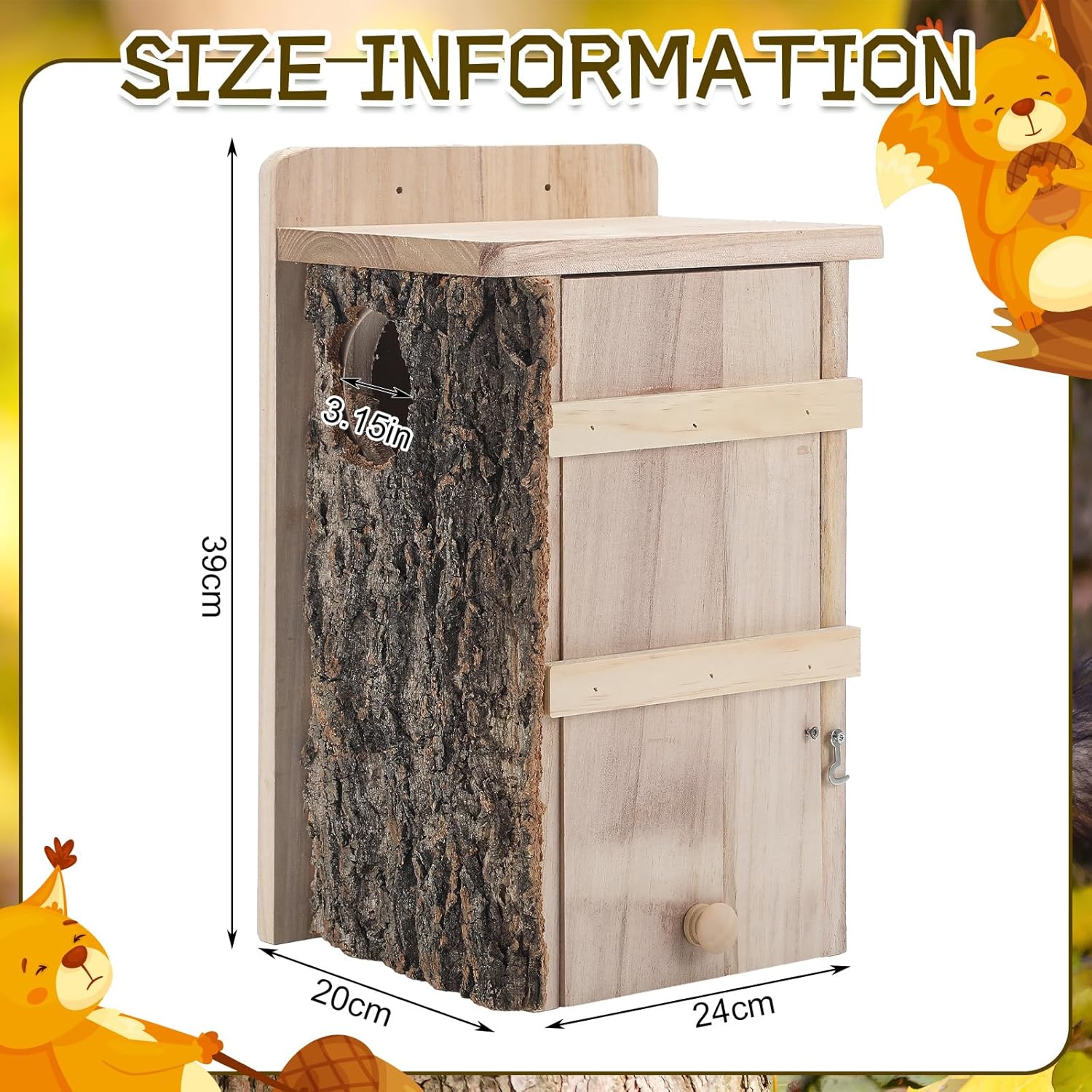 1 Pcs Large Squirrel Nesting Box Squirrel House for Outside Nesting Hanging Handcraft Thick Wood Winter Chipmunk Outdoor Shelter Garden Yard Support Local Wildlife Easy Install