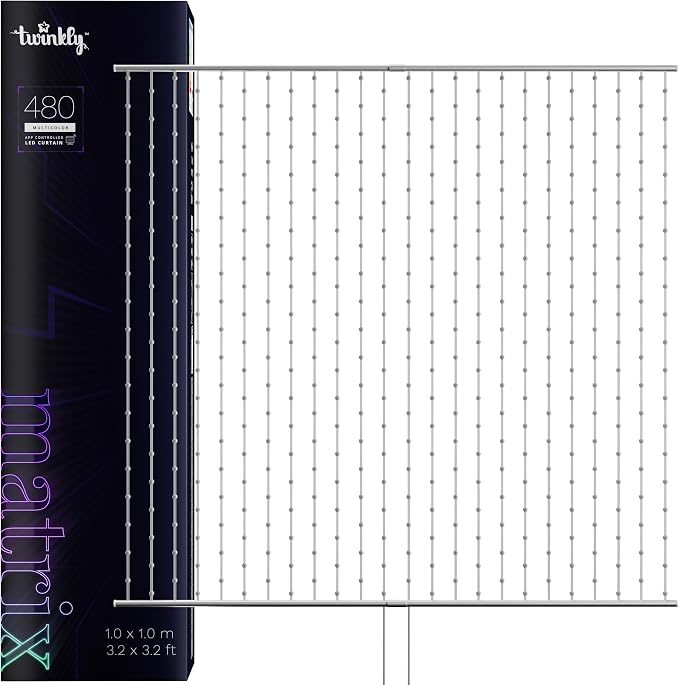 Twinkly Matrix 480 LED RGB kurtyna LED o wysokiej gęstości, inteligentne, wielokolorowe światła do gier RGB, kompatybilna z Razer Chroma, Omen, Alexa, Google Home, Gaming Light, sterowanie aplikacją,