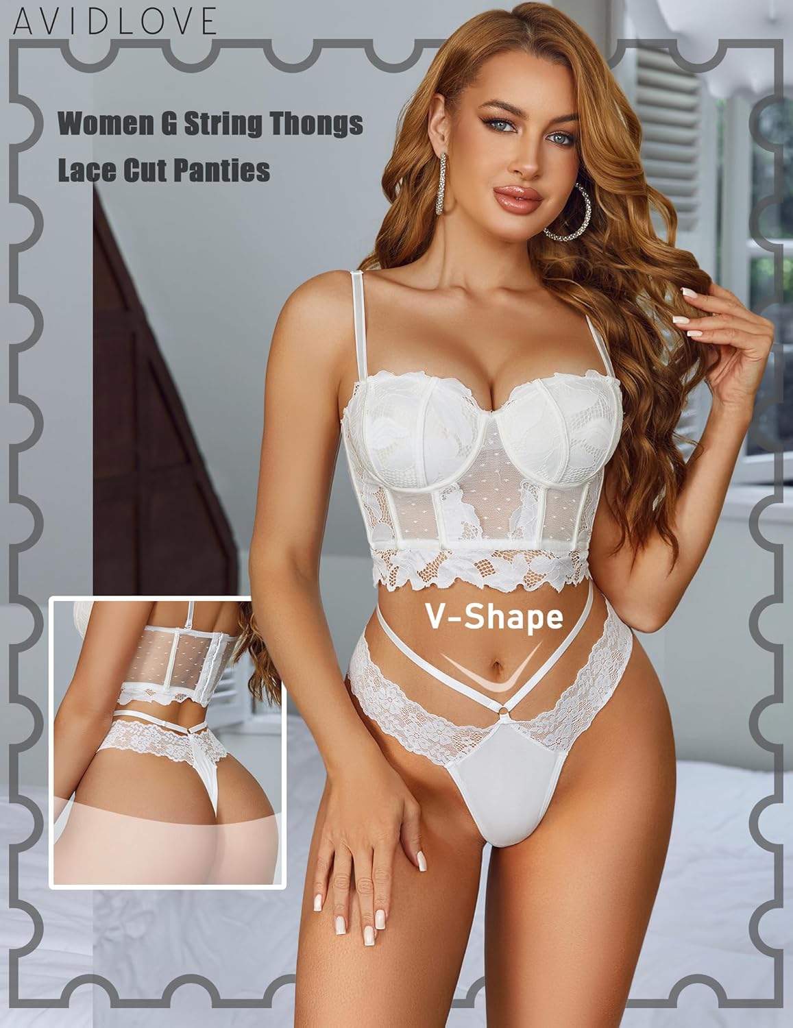 Avidlove Womens Underwear Cotton Thongs Sexy Lace Bikini Panties V Shape Waistband Tangas 1-4 Packs - Image 6