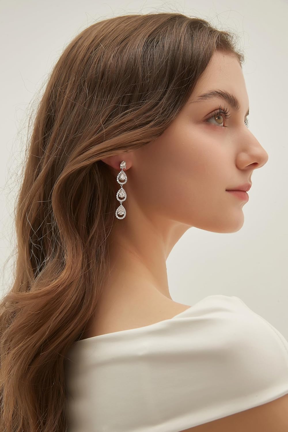 EAMTI 925 Sterling Silver Posts Dangle Earrings for Women Wedding Bridal Earrings Cubic Zirconia Teardrop Long Statement Earrings - Image 2