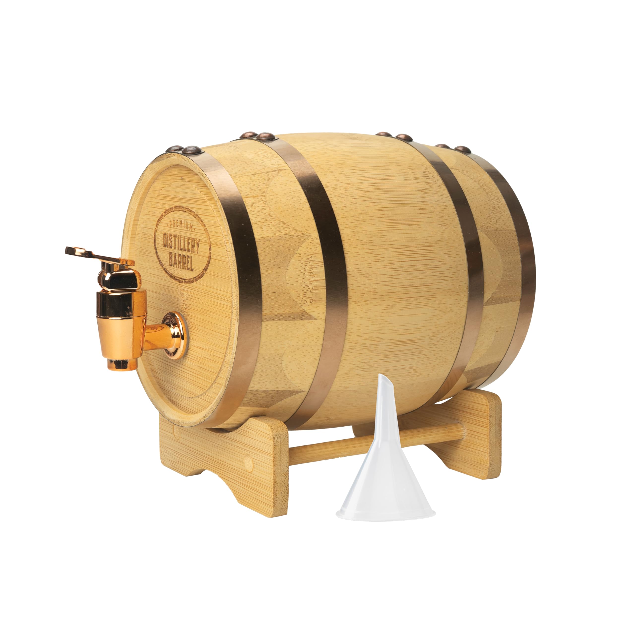 Connoisseur Creations Whiskey Barrel Miniature Bamboo Spirit Decanter with Stand | 800 ml Food Safe Foiled Lined Cask Keg for Liquor