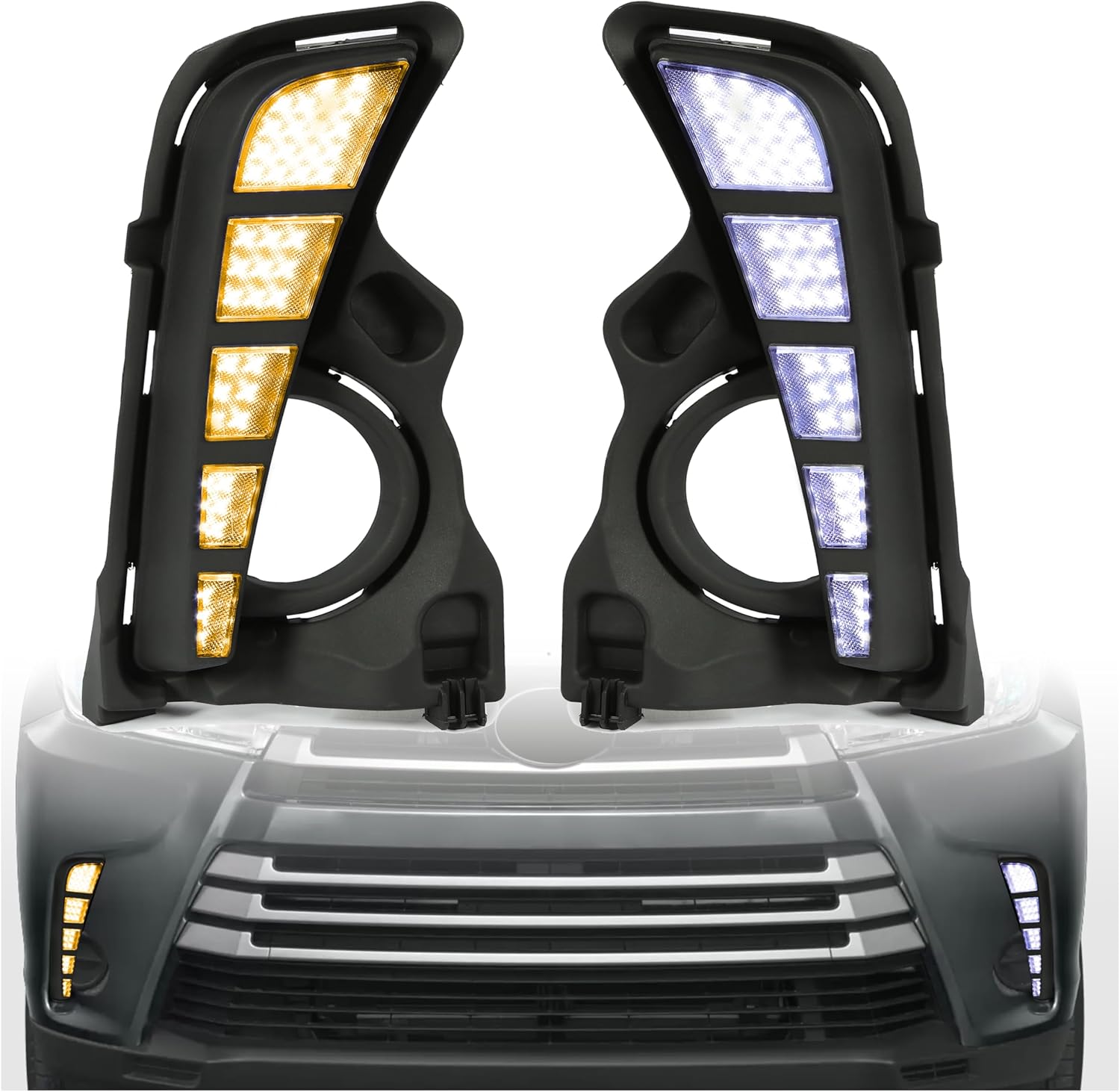 HECASA LED Daytime Running Light Fog Lamp Compatible with 2017-2019 Toyota Highlander DRL Turn Signal Replacement W/O Bundles 2Pcs