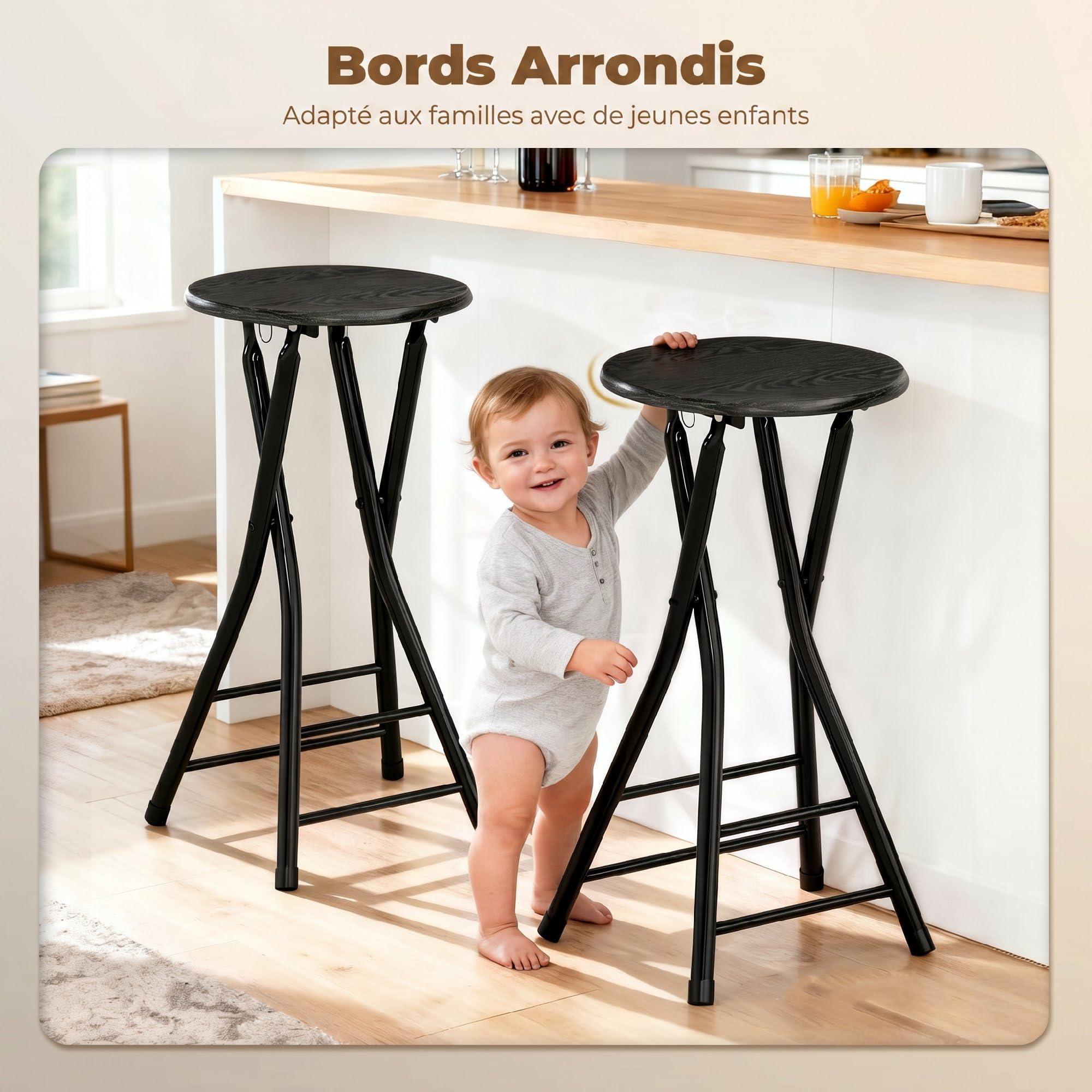 HOMCOM Sgabelli bar pieghevoli 24" altezza bancone per isola cucina nero