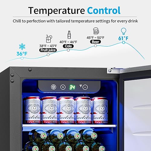 Miniatura 3 de Refrigerador de bebidas bajo encimera de 15 pulgadas, refrigerador de bebidas de 126 latas con puerta de acero inoxidable para cerveza, vino,