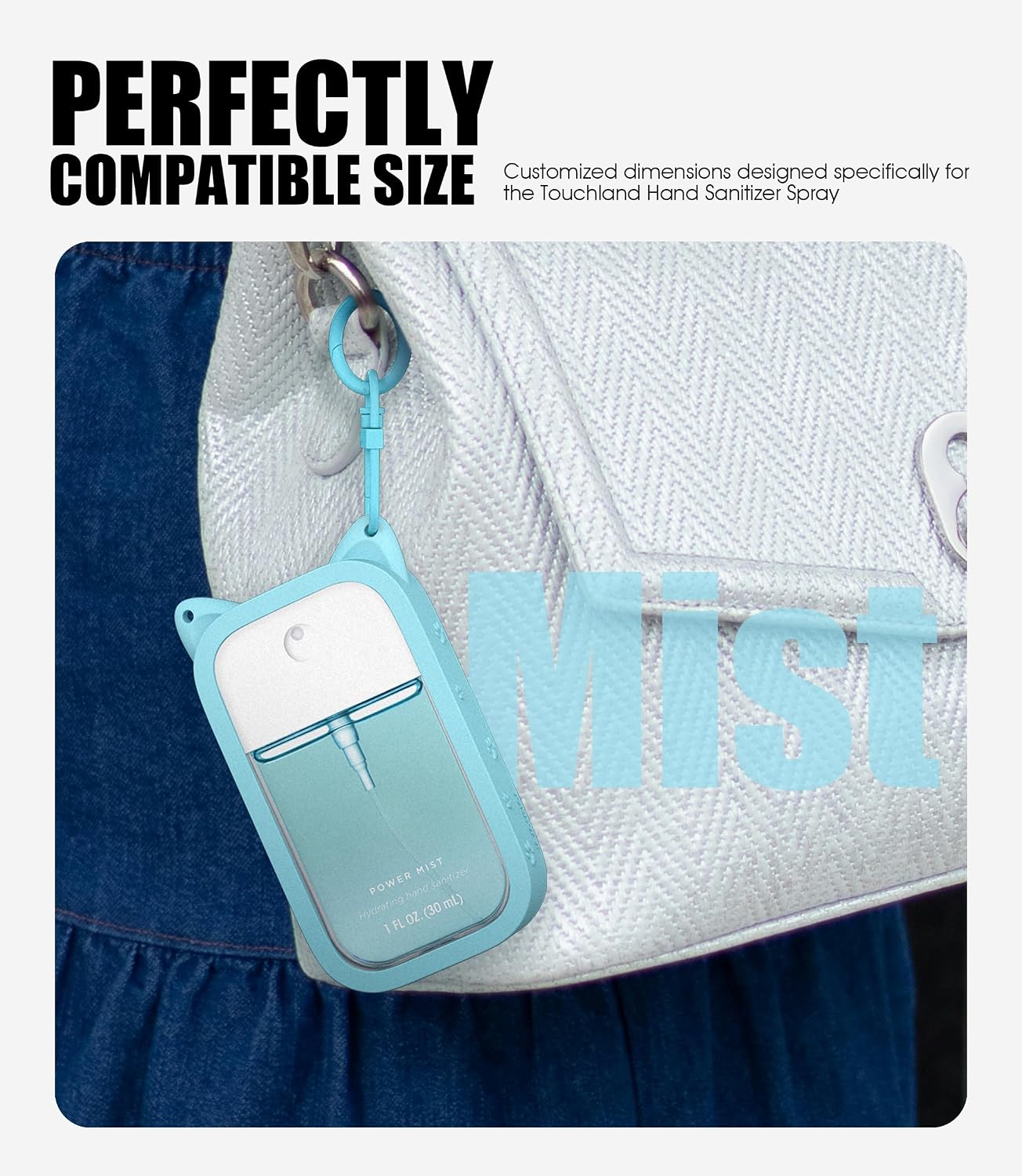 Sonnorel 1pcs Silicone Case Fit for Touchland Hand Sanitizer Spray (Fit for 30 mL Ver), with 2 Keychain Cute Cat Ear Paw (Blue)