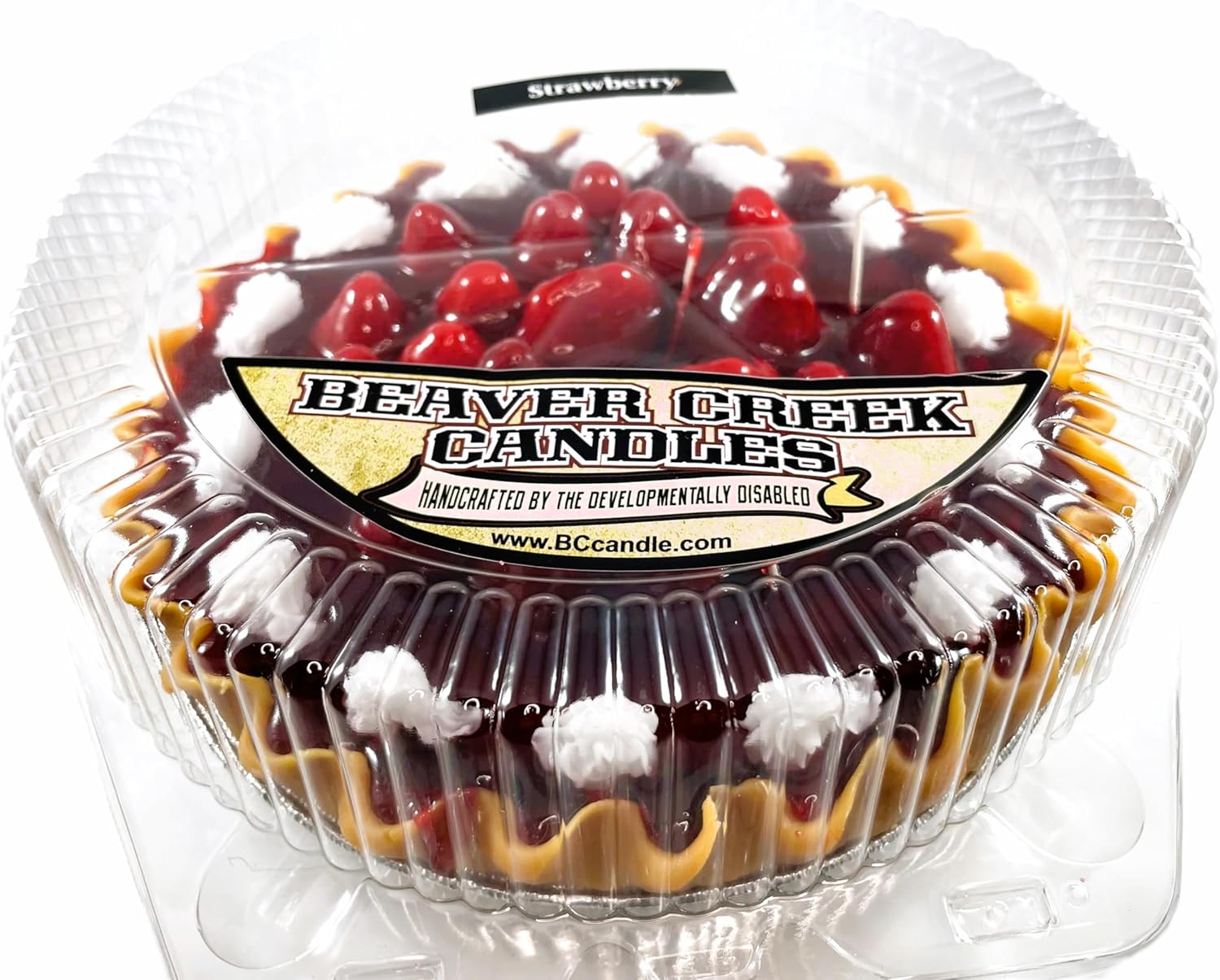 Strawberry Scented Dessert Pie Candle, 9 Inch Round Soy Candle, Novelty Candle, Red