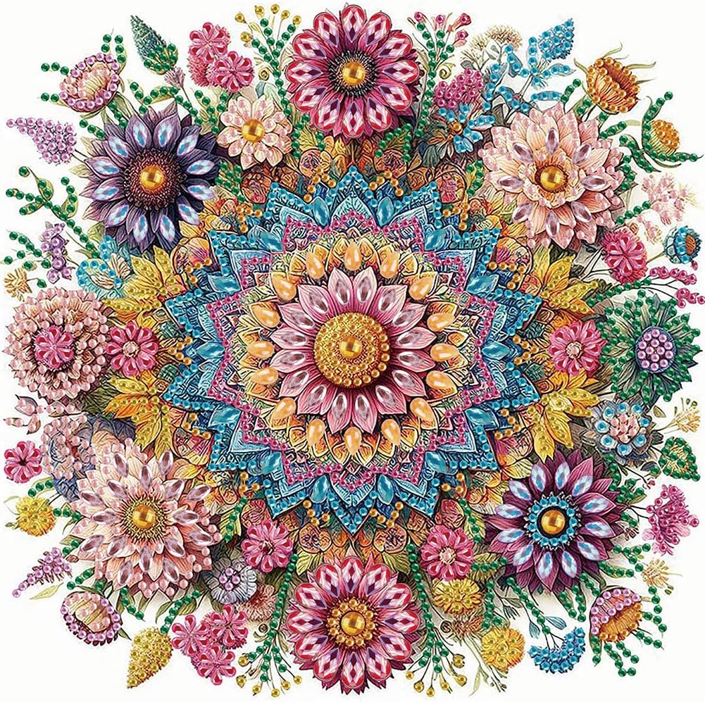 Stalente Diamond Painting Kits for Adults Mandala Flower, 5D Special Shape Diamond Art Kits for Beginners, Crystal Rhinestones Diamond Painting for Home Wall Decoration Gift 12×12inch