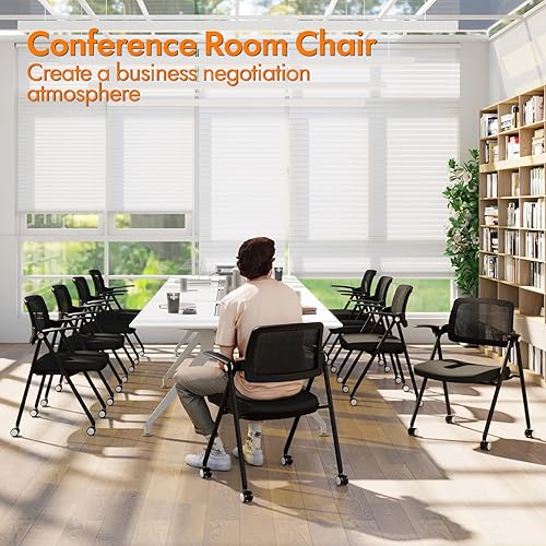 Miniatura 7 de FYLICA Silla de oficina apilable y plegable, silla de escritorio plegable con reposabrazos abatibles, malla transpirable, cojín de asiento grueso y