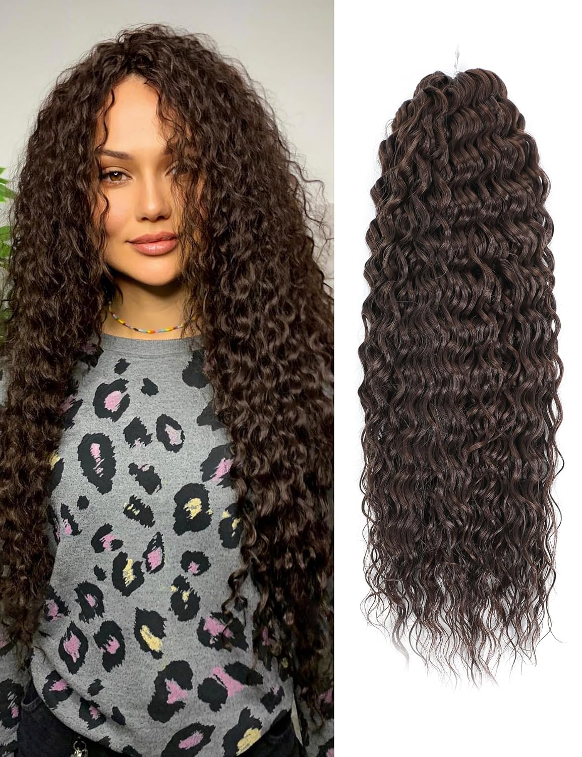 300g Curly Braiding Hair,Medium Brown Ocean Wave Crochet Hair Extensions for Women,Long Synthetic Loose Deep Wave Wavy Twist Hair for Boho Braids