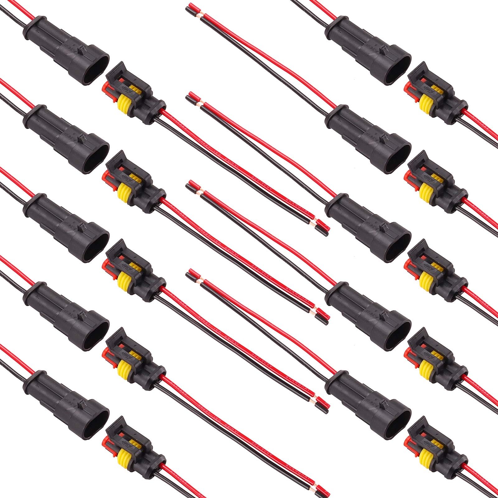 Kinstecks 10 Kit 2 Pin Waterproof Electrical Connector Auto Electrical Wire Connectors with Wire for Car Truck Boat Motorcycle and Other Wire Connections