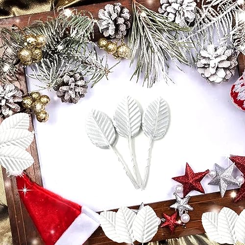 Miniatura 7 de Honbay 200 hojas de seda artificial con alambre para manualidades, pasteles, ramos, coronas, hogar, boda, cumpleaños, fiesta, decoración de Navidad