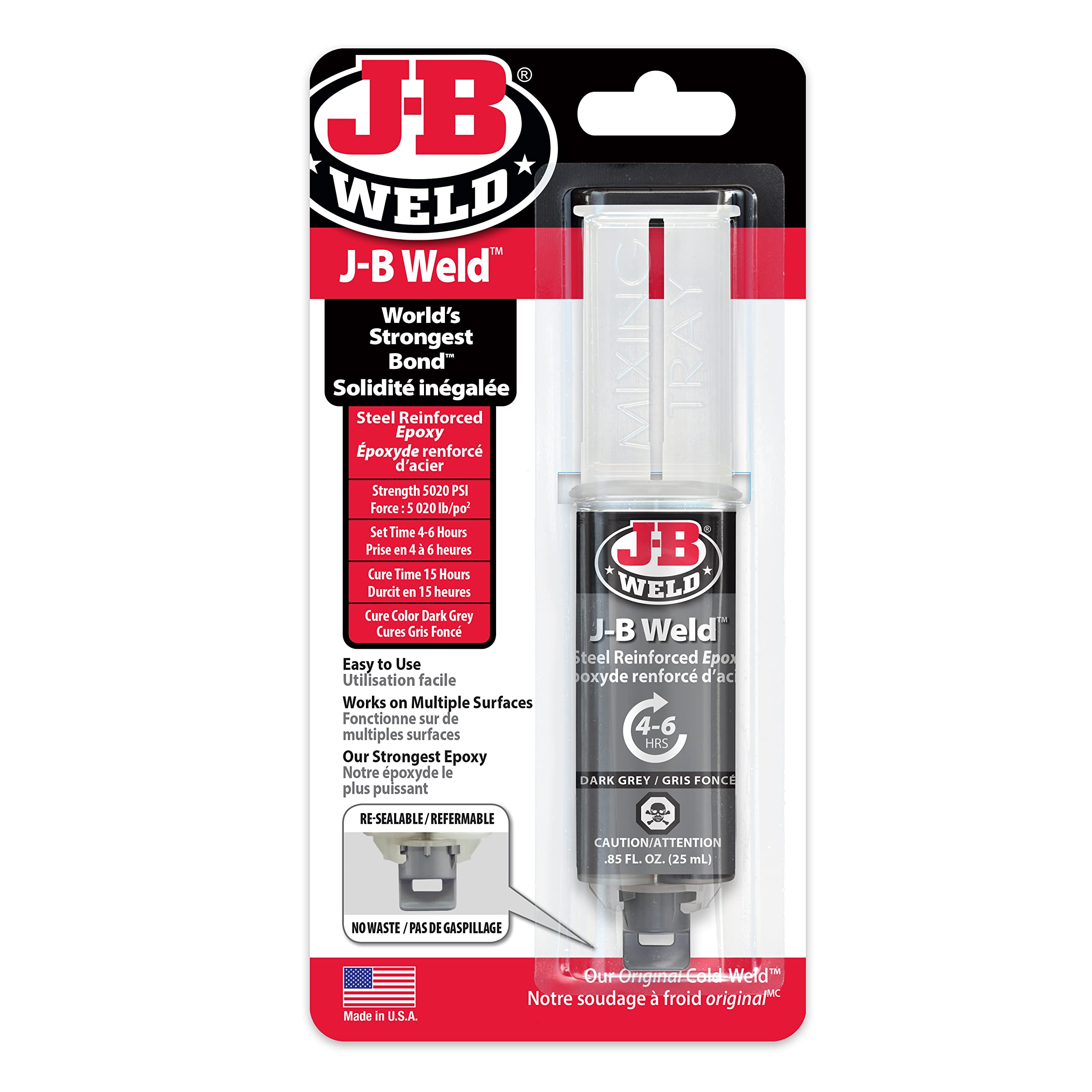 J-B Weld Steel Reinforced Epoxy Syringe - Dark Grey, 25 ml