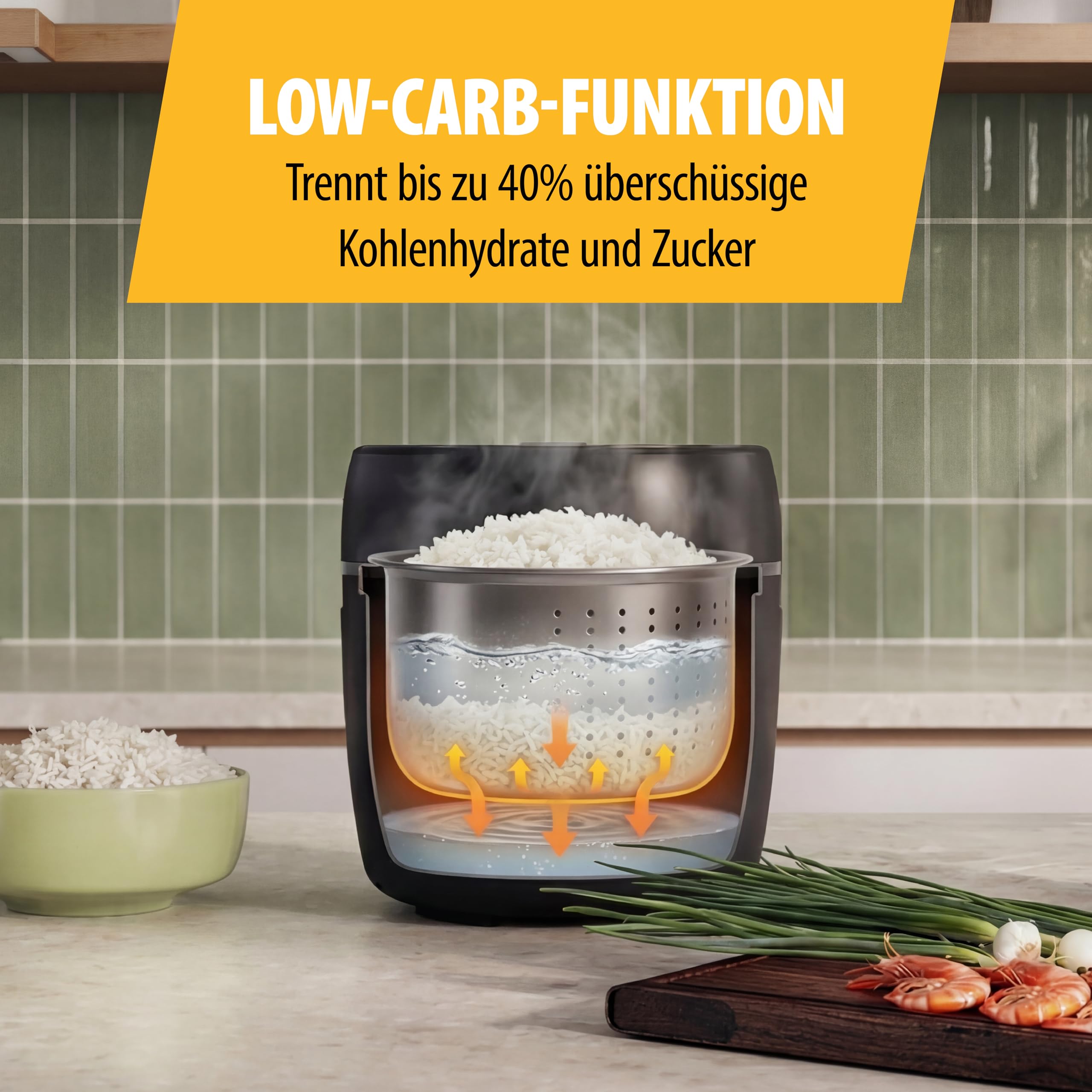 Tristar Digitaler Reiskocher mit Low-Carb-Funktion, 8 Automatikprogramme, 0,6 L Reis Kapazität, Digitales Bedienfeld, Leicht zu Reinigen, RK-6238