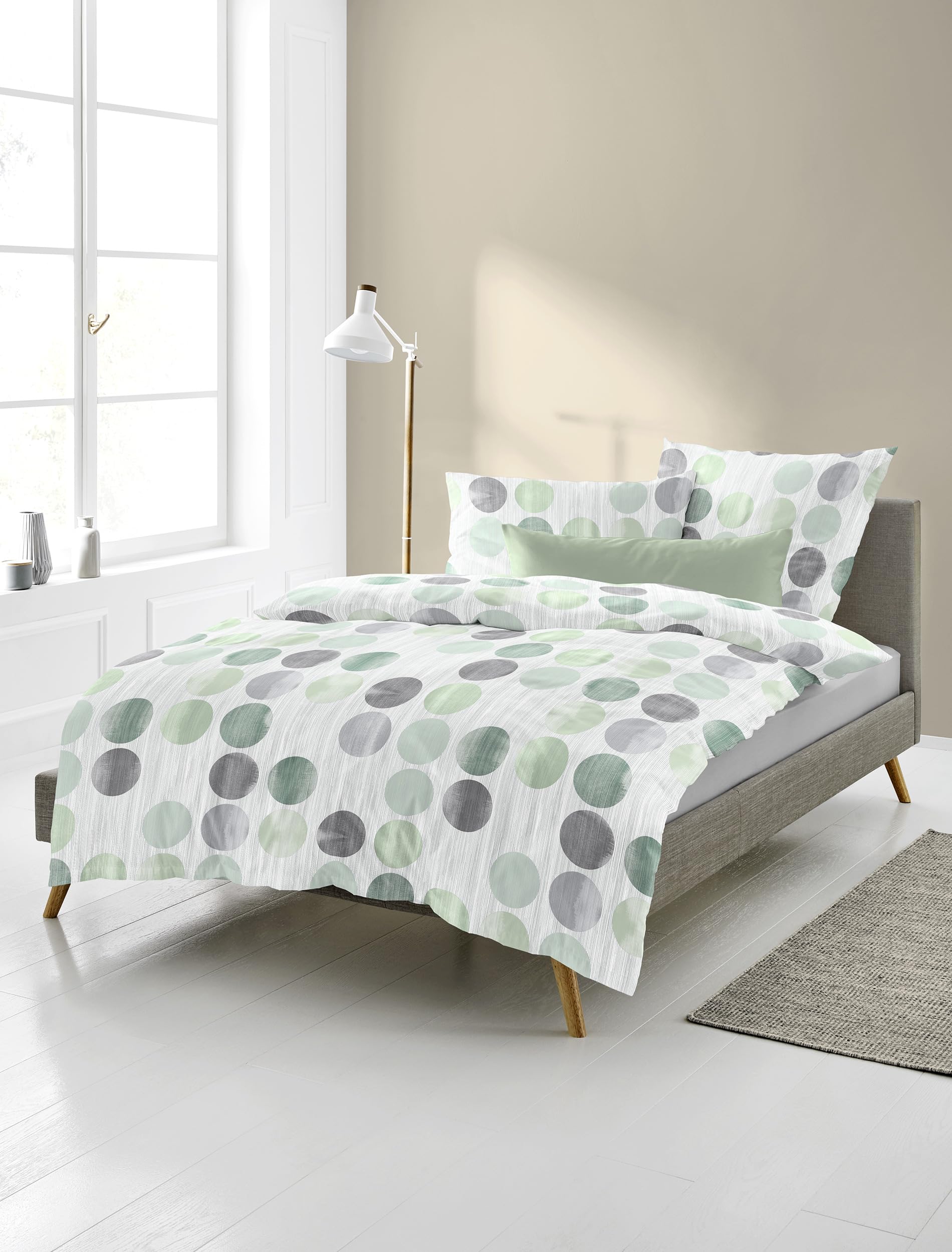 Bierbaum 4153 Fine Flannelette Bed Linen, Designed in Germany, Green 30, 155 x 220 + 80 x 80 cm, Comfort Size
