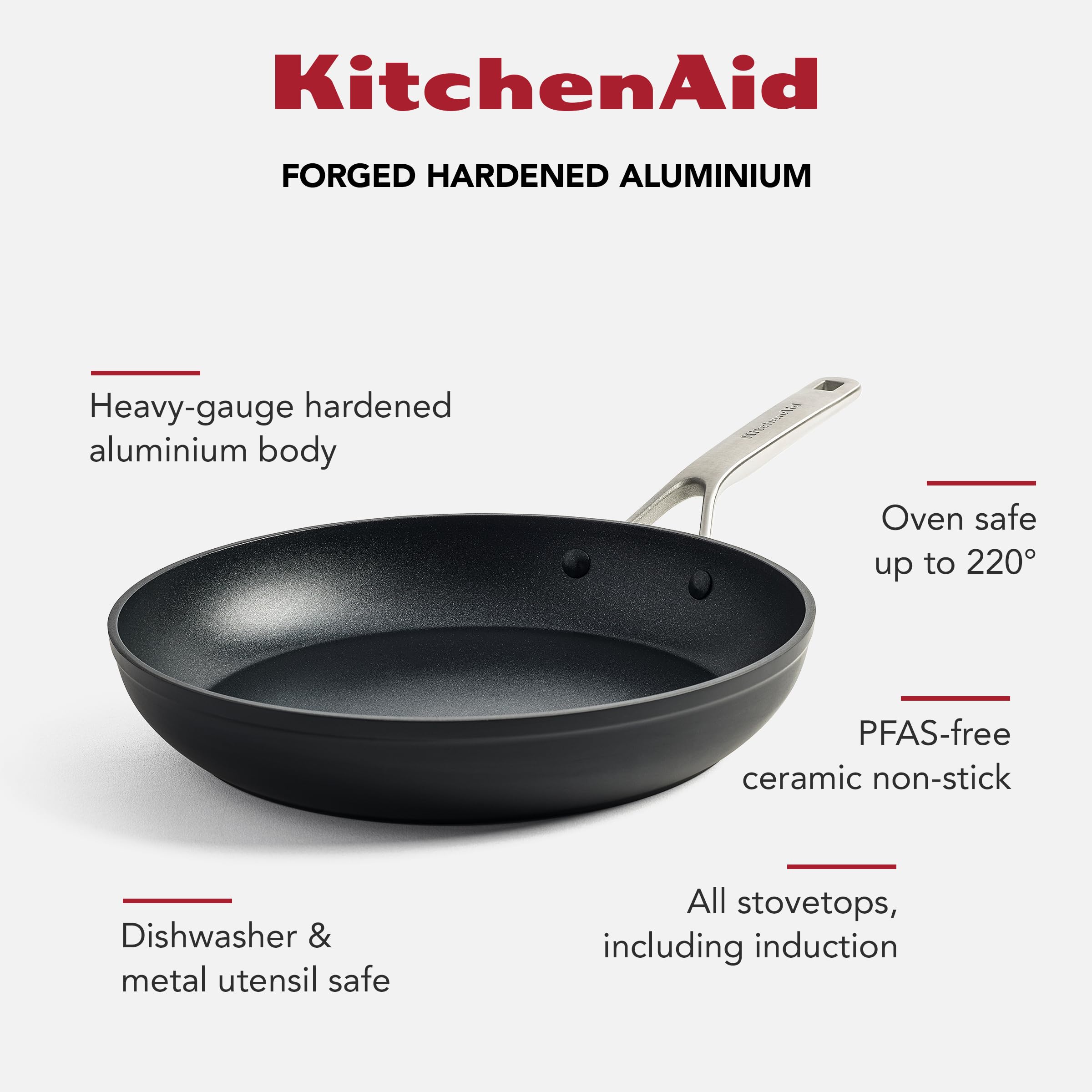 Kitchenaid Bratpfanne 30 cm - Classic Forged Aluminium - PFAS-freie keramische Antihaftbeschichtung, induktionsgeeignet, backofenfest, spülmaschinengeeignet, schwarz