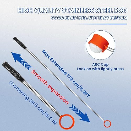 Miniatura 8 de Recuperador de pelotas de golf telescópico, agarrador de pelotas de golf, máximo 5.991215 pies, ligero, inoxidable, aleación de aluminio,