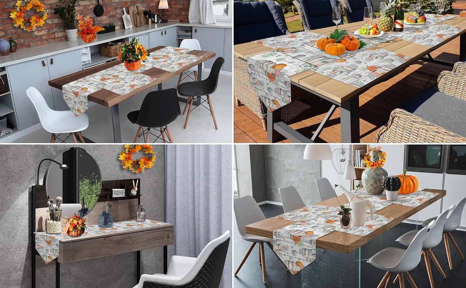 Fall Table Runner Thanksgiving Table Decorations,Grey Pumpkins Table Runners Vintage Wood Farmhouse Cotton Linen Runner for Dining Table,Holiday,Parties, Baby Shower,Outdoor,13X70 Inches Long
