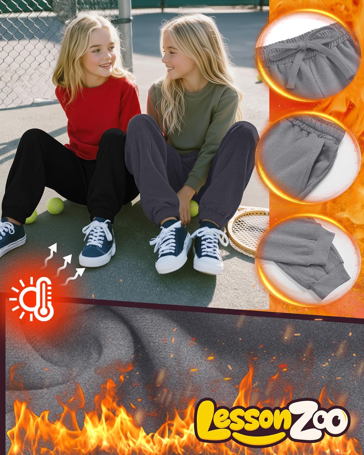 3 Pack Girls' Sweatpants Active Fleece Soft Athletic Jogger Pants for Kids Youth with Pockets Drawstring - Image 3