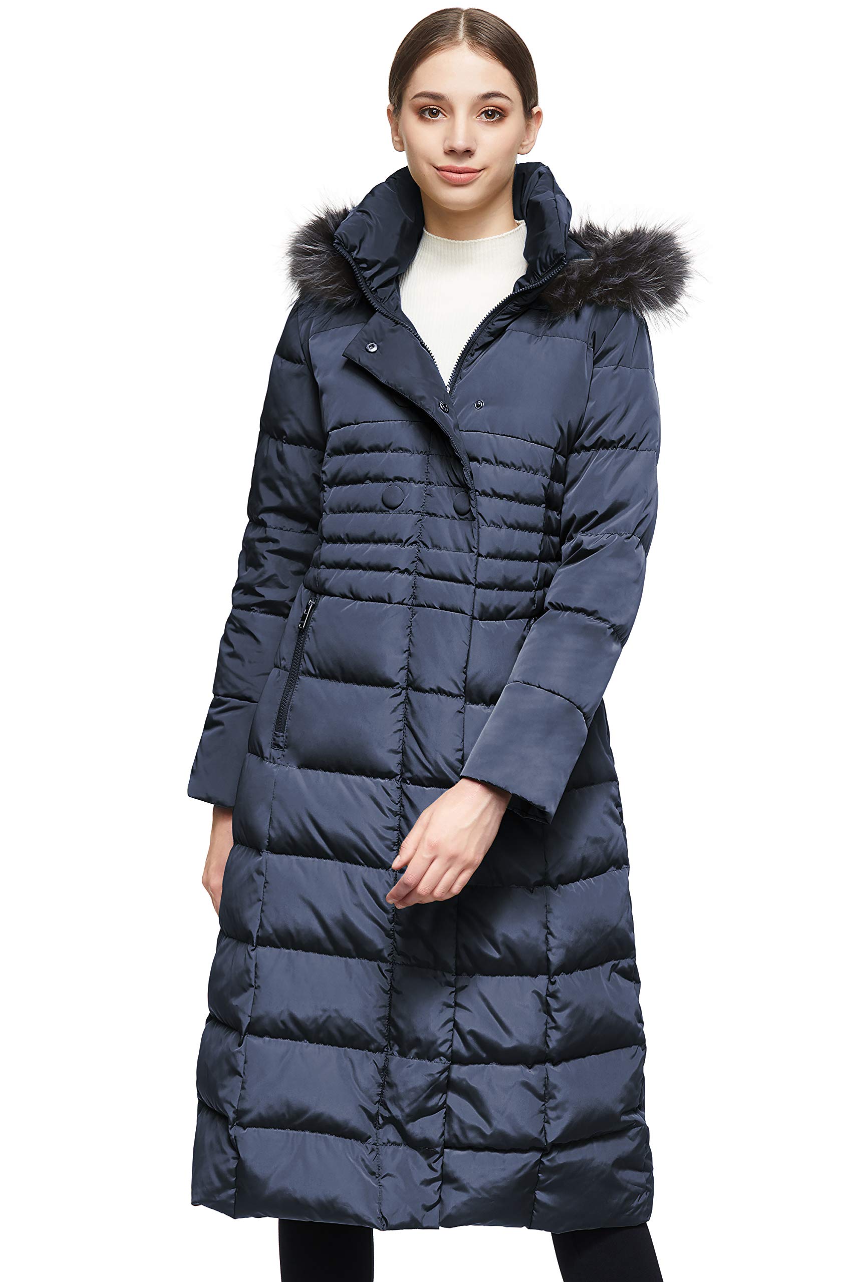 OROLAY Piumino da Donna con Cappotto Lungo Maniche Raglan con Cappuccio in Pelliccia