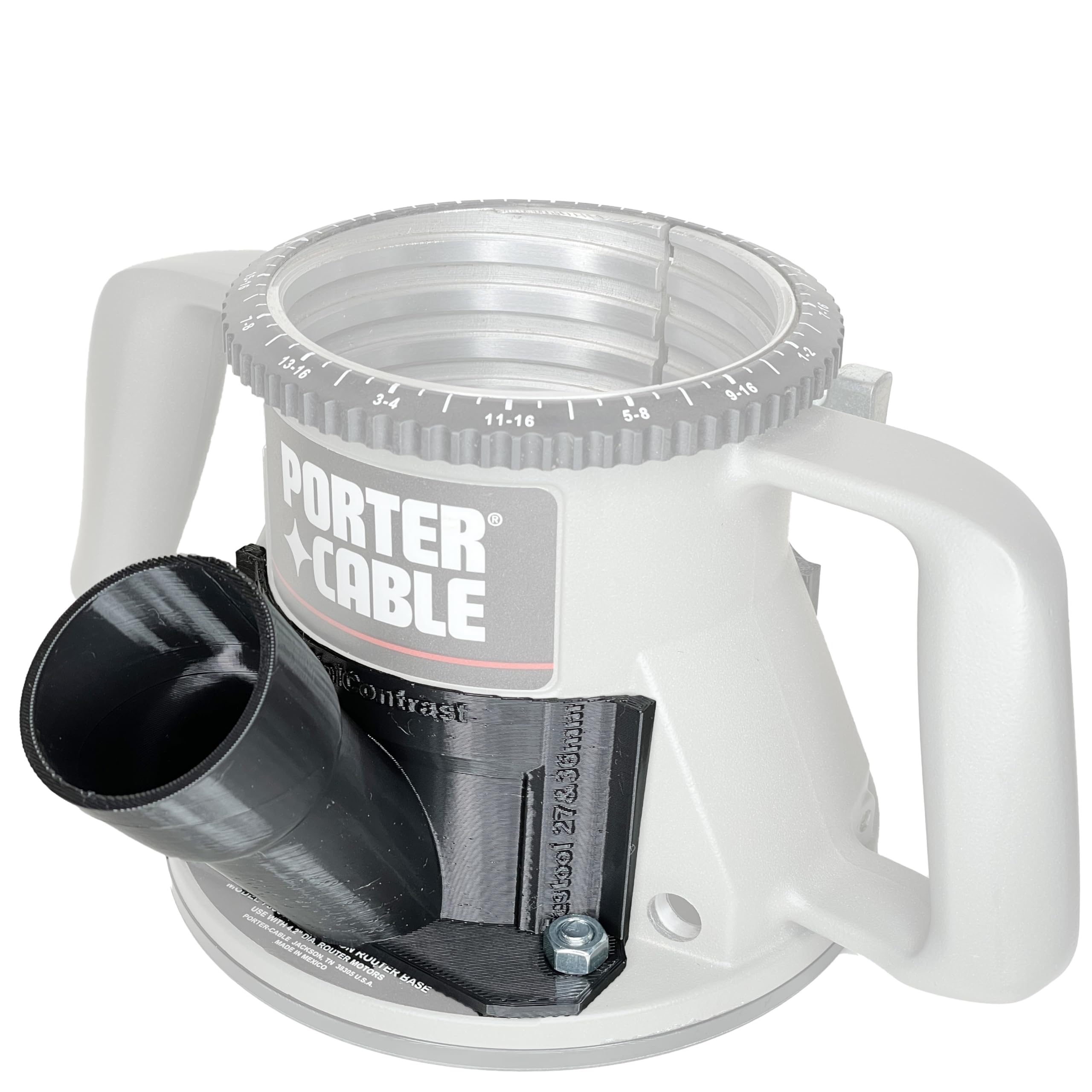 DigitalContrast Dust Port, fits Porter Cable 75361 Fixed Base Router to various sized hoses, Fits 7500 series routers, dust cover hose adapter, 3D