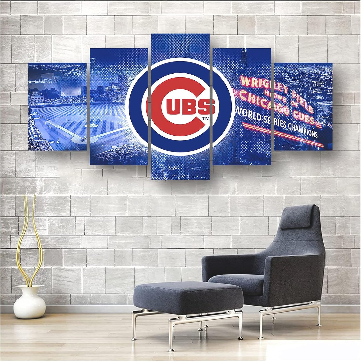Chicago Cubs Baseball Poster Sports Canvas Wall Art Pattern Print Artwork Decor Bedroom Decor Painting Boy Gift (Framed,35x50x2pcs+35x75x2pcs+35x100cmx1pcs)