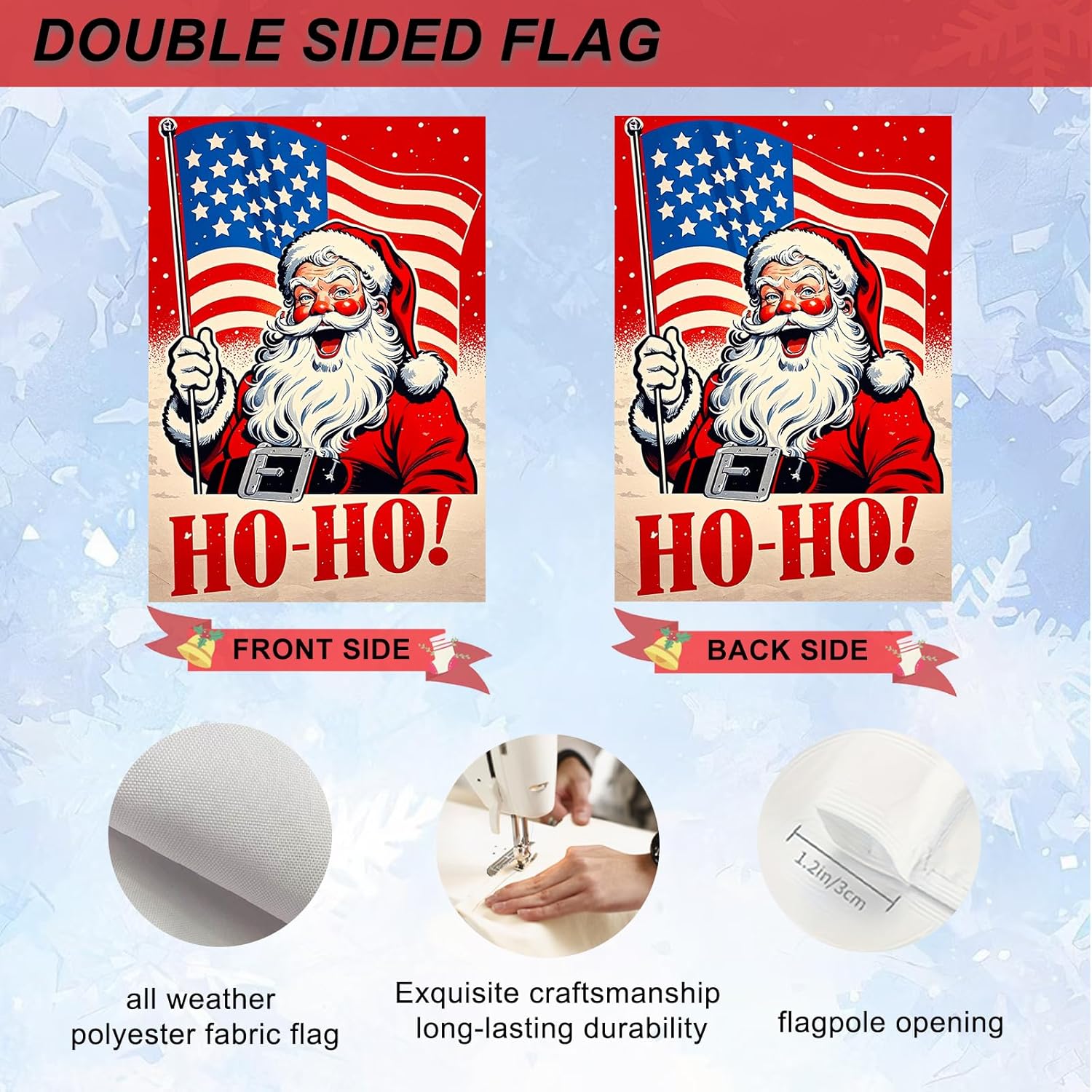 IVN Christmas Vintage Garden Flag 12x18 Inch Santa Claus Merry Christmas Retro Poster Art Flag Double Sided Outdoor Yard Banner for Outside Home Front Door Lawn Porch Patio Welcome Decor - Image 5