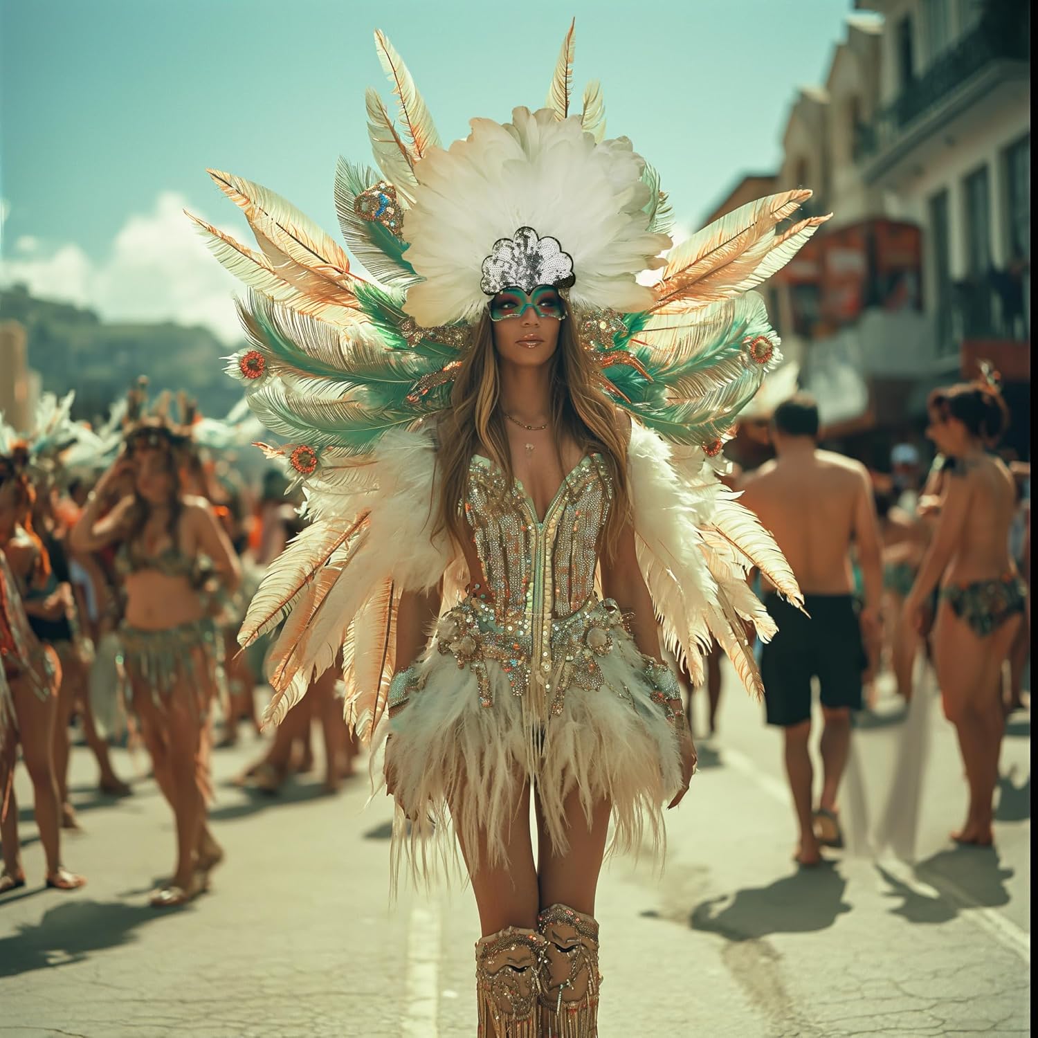 UQJE Women's Feather Headpiece Carnival Feather Headdress Showgirl Headpiece Plume Glitter Headdress Halloween - Image 6