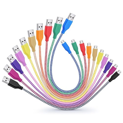 Miniatura 2 de OKRAY - Cable micro USB corto de 1 pie, paquete de 10 cables de carga rápida de nailon trenzado USB A a Micro 2.0, carga rápida y sincronización de