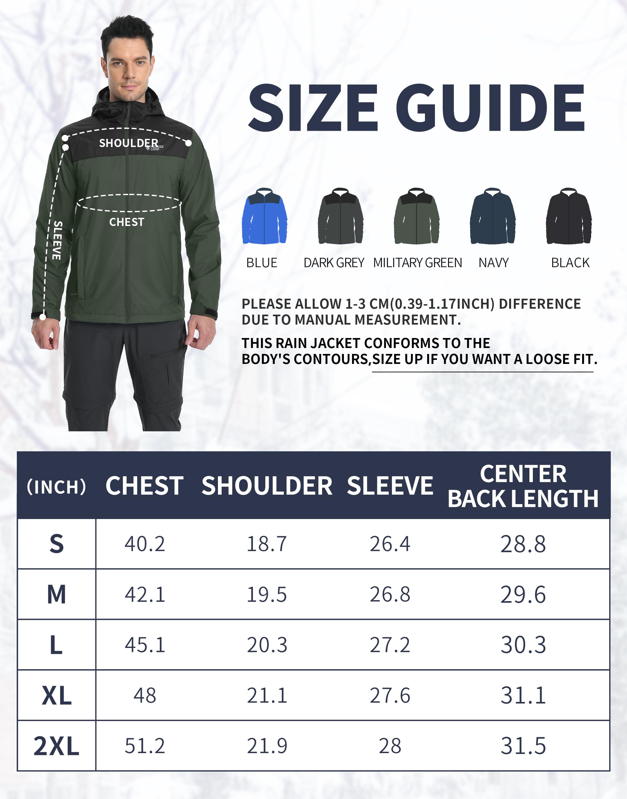 Pioneer Camp Herren Regenjacke Wasserdicht Atmungsaktiv Leichte Winddicht Windbreaker Outdoorjacke z Reißverschluss Taschen und Kapuze