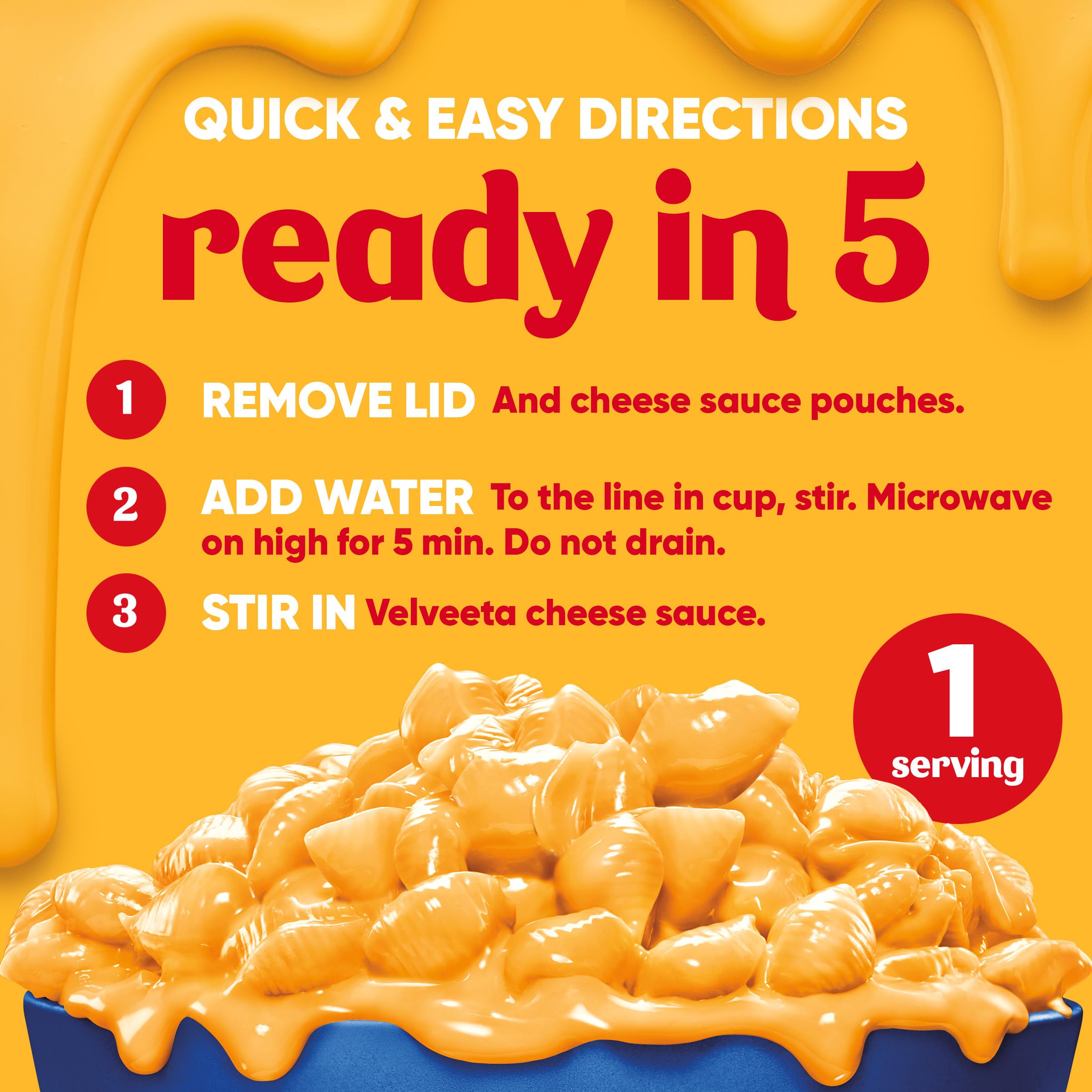Velveeta Shells and Cheese Mac and Cheese, 2 Big Cups, for Easy Dinner or Dinner Sides, Original Flavor, 5 oz