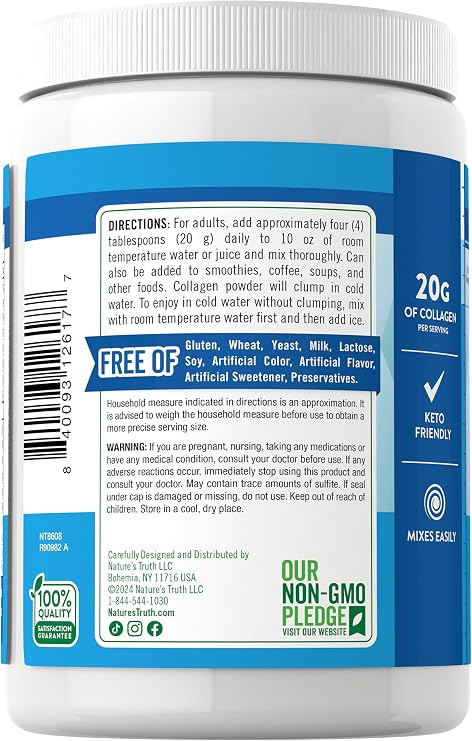 Nature's Truth Collagen Peptides Powder Unflavored | Grass Fed, Type 1 & 3
