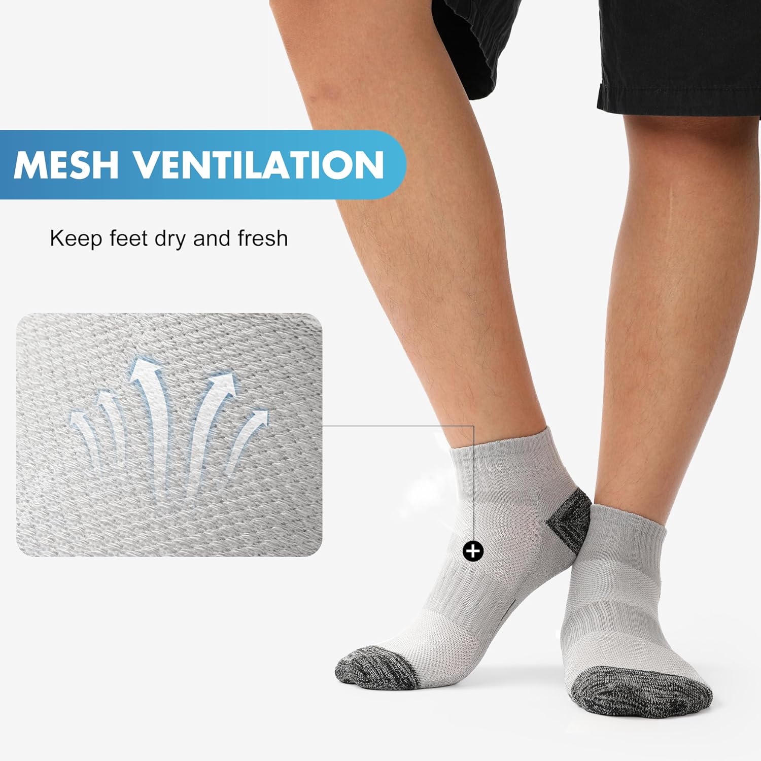 BAMBOO COOL Men's Ankle Socks Athletic Low Cut Cushioned Moisture Wicking, Running Socks Arch Support Breathable, 6 Pack - Image 3