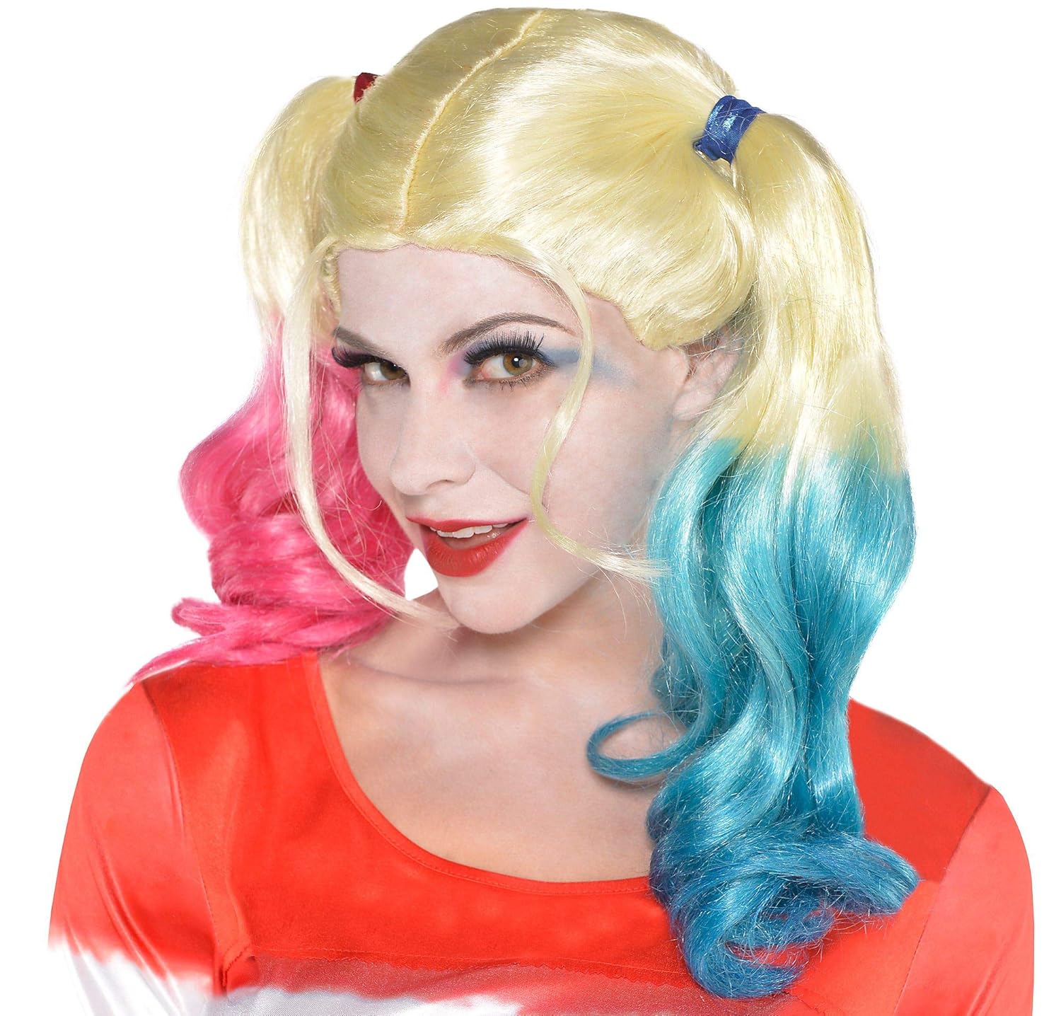 SUIT YOURSELF Suicide Squad Harley Quinn Wig for Adults, Features Long Blonde Ponytails with Blue and Red Dyed Ends