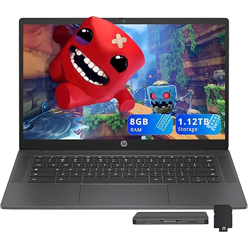 HP Chromebook 14" HD Laptop, Intel Processor N100, 8GB LPDDR5, 1.12TB Storage (128GB UFS+1TB Docking Station Set), Intel UHD Graphics, 720p Webcam, Wi-Fi, Chrome OS, Chalkboard Gray