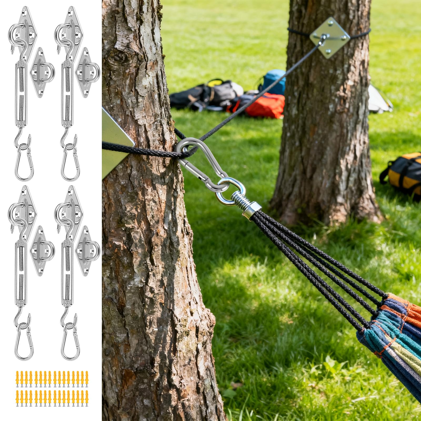 Kit de 80 piezas de accesorios para toldo, acero inoxidable 304 con tensores de 6 pulgadas para instalación de toldo rectangular triangular, resistente al aire libre, patio, jardín, pérgola, patio