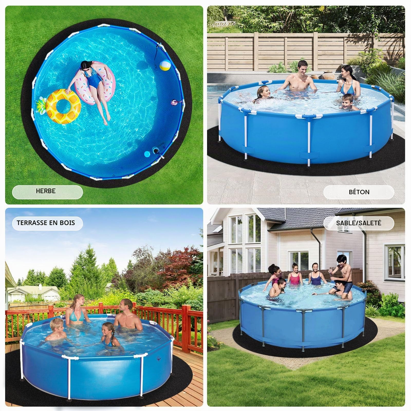 Tapis de Piscine Rond Protection Géotextile Robuste pour Piscine Hors-Sol, Tapis de Sol pour Piscine, Tapis de Sol Tapis sous Piscine Hors Sol De Vie du Liner, Barrière Anti-Mauvaises Herbes